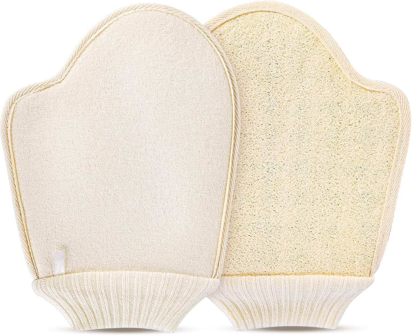 Natural Loofah Exfoliating Mitts, 100% Plant-Based Loofah Sponge for Women and Men,Dye-Free,for face and Body-2 Count