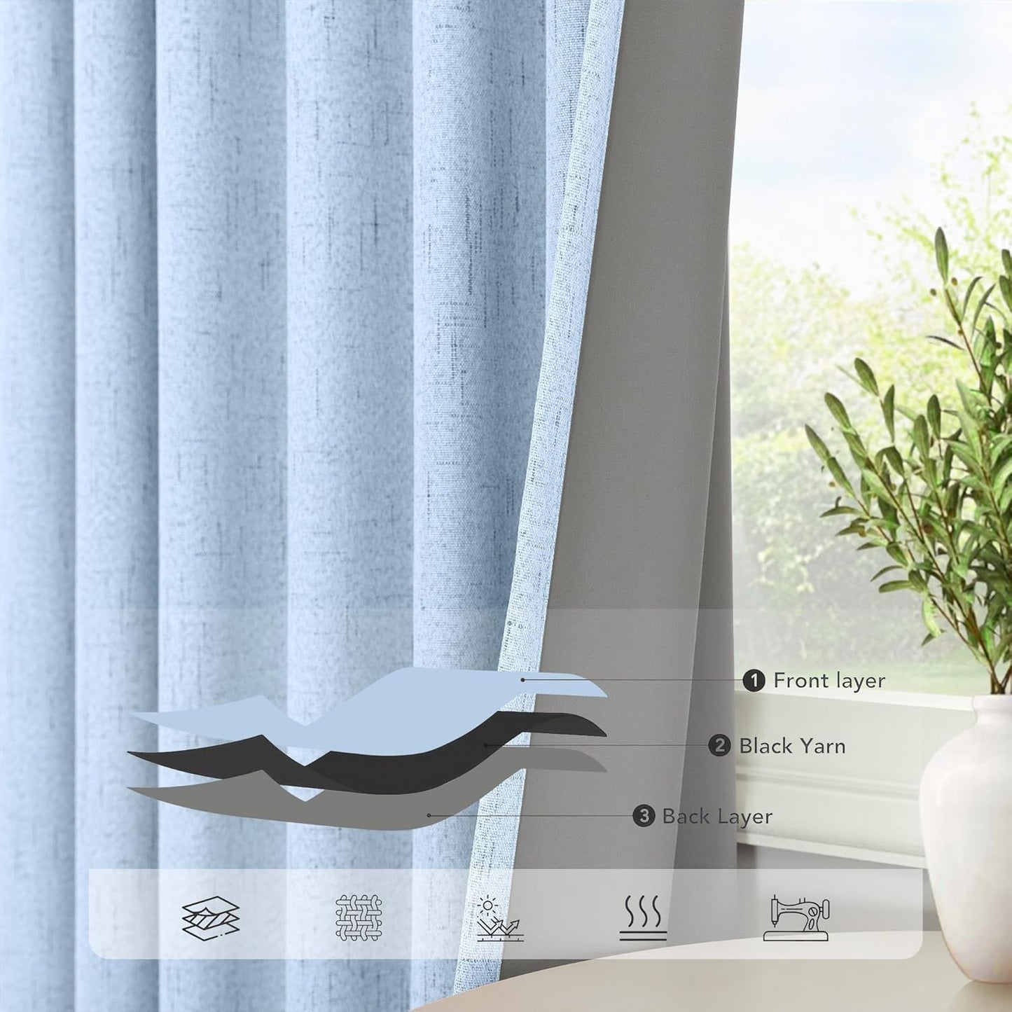 Pitalk Light Blue Curtains for Bedroom 63 Inch Length 2 Panels Linen Blackout Room Darkening Cold Heat Light Blocking Sky Baby Blue Curtains for Kids Room Girls Boys Nursery Breakfast Nook 52x63 Long