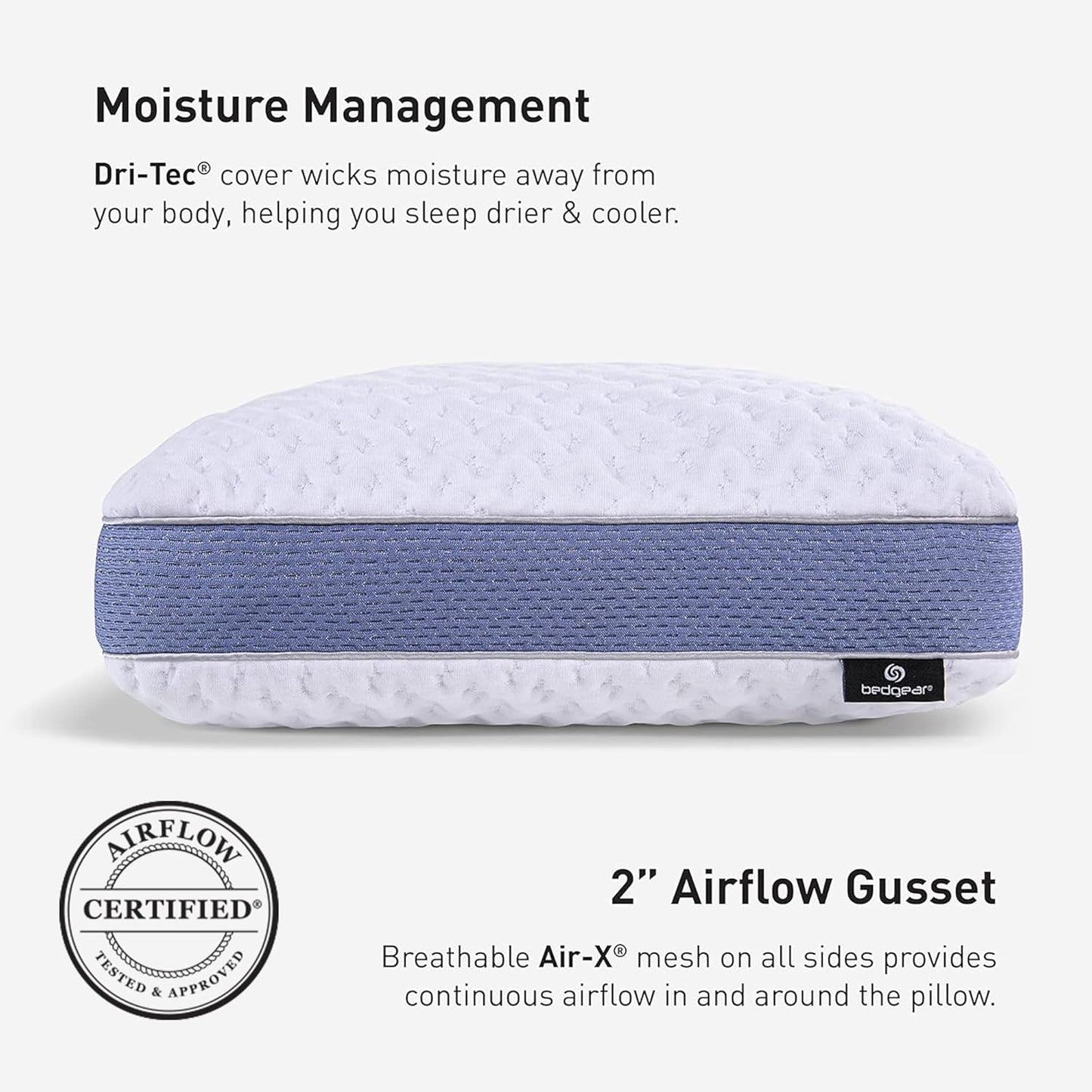 Bedgear Balance 3.0 Cooling Pillow – Moisture-Wicking Performance Bed Pillow for Hot Sleepers, Medium Support, Air-X Mesh, Dri-Tec Cover, Washable