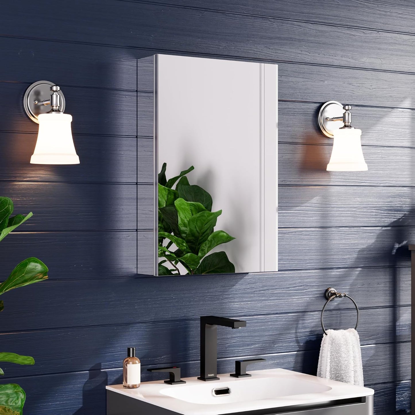 Medicine Cabinet 16" x 24", Bathroom Medicine Cabinet with Mirror, Recessed Medicine Cabinets with Adjustable Shelves, Soft-Closing Door, and Aluminum Alloy Frame - Reverse Installation, Silver
