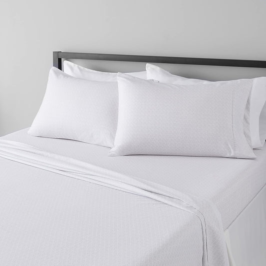 Amazon Basics Lightweight Super Soft, Cooling Luxury Microfiber 4 Piece Bed Sheet Set With 14-Inch Deep Pockets, King, Gray Crosshatch, Printed