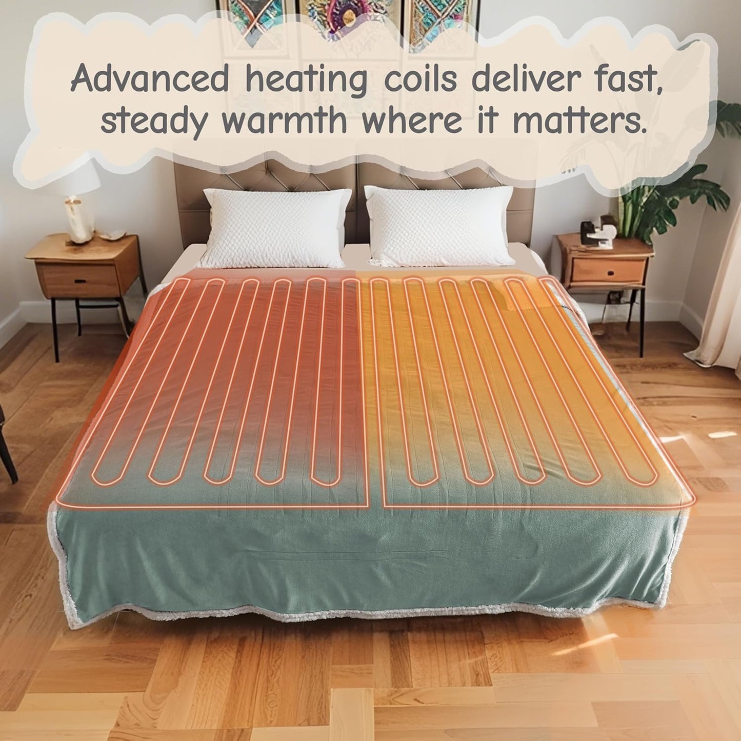 Electric Heated Blanket Full Size 72"x84", Soft Flannel with Overheat Protection, 6 Adjustable Heat Settings & 10-Hour Auto-Off Timer, Fast Heating for Winter Comfort, Light Green
