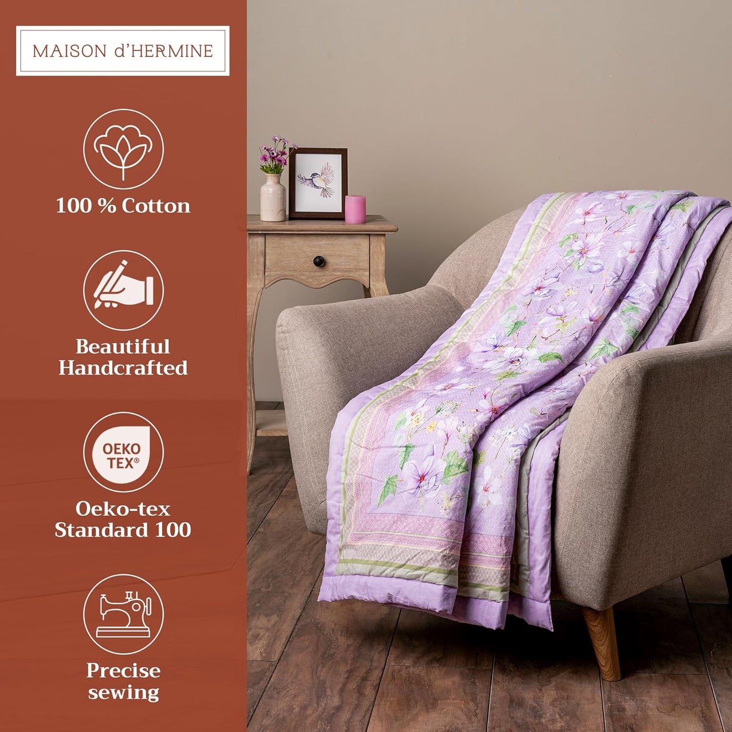 Maison d' Hermine Throw Blanket for Couch Lightweight Soft Warm Breathable Cotton Throw Blankets for Bed Girls Boys Women Men Gifts Sofa Travel Living Room Chair Bedding (50"x60", Magnolia Mornings)
