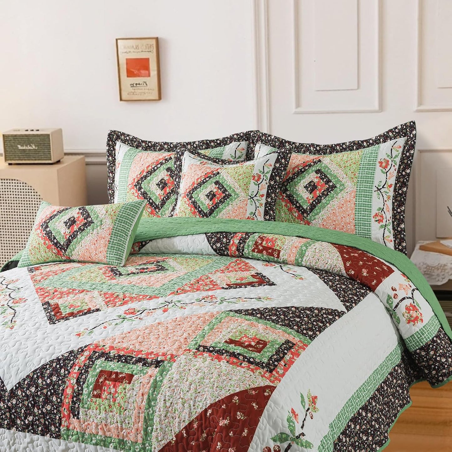 BEDIFANY King Size Comforter Set - Lightweight Cotton Filling Bedspread King Size (98 x 106 inch) - Comfortable Farmhouse Quilt Bedding Sets for Bed Decorations - All Seasons, 3 Pieces