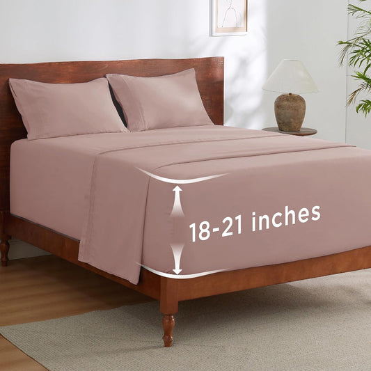 Bedsure Deep Pocket Full Size Bed Sheets Set - Fits Mattresses Up to 21 Inches Thick - 4 Piece GentleSoft Bed Sheets, Moisture Wicking, Cooling Bedsheet & Pillowcases, Easy & Secure Fit, Dusty Pink