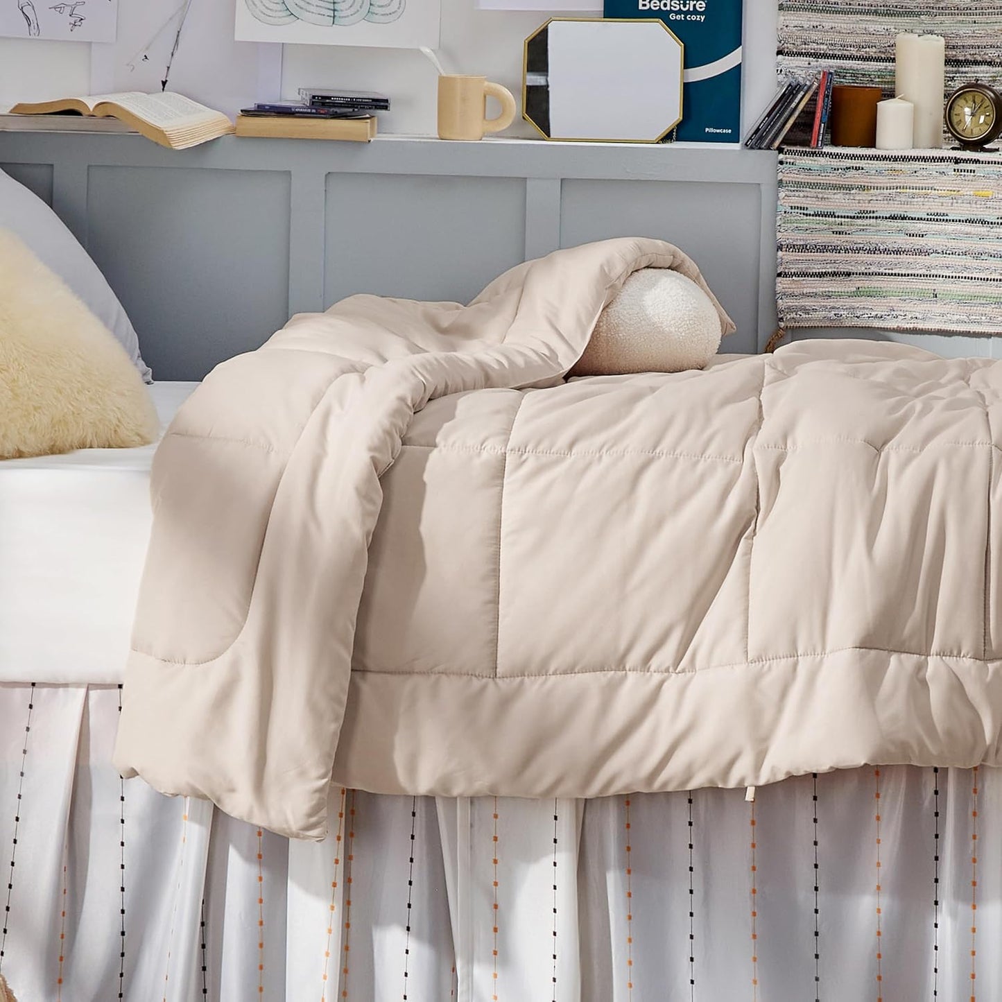 Bedsure Comforter Duvet Insert - Quilted Comforters Twin Size, All Season Duvet, GentleSoft Down Alternative Bedding, with 8 Tabs, Gifts for Women/Men, Beige, Twin 88 x 68 Inches