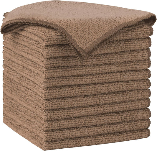 AIDEA Microfiber Cleaning Cloth-12PK, Soft Microfiber Towels for Cars, Absorbent Cleaning Rags, Lint-Free Streak-Free Wash Cloths for House, Kitchen, Window(12in.x12in), Brown