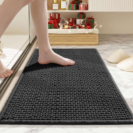 Bathroom Rugs Non Slip Washable, Super Absorbent Thin Bath Mat for Small Quick Dry Low Pile Bathroom Rug, (Black, 24″x16″)