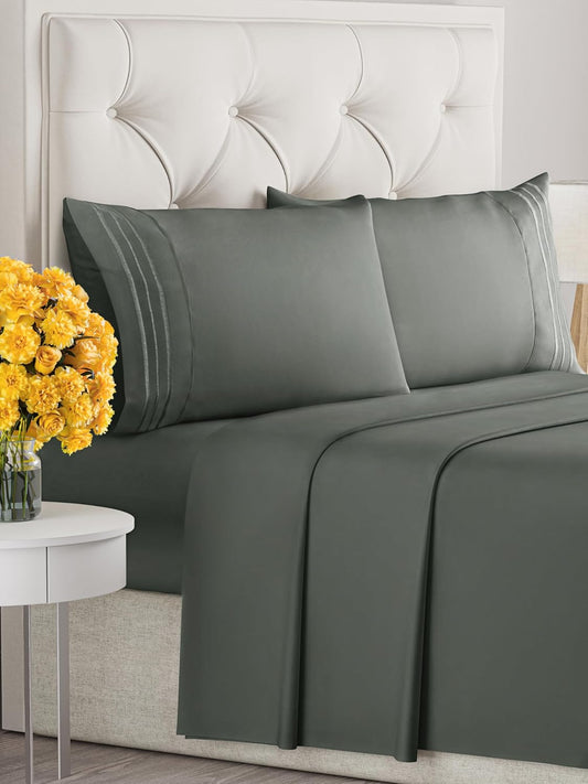 Full Size 4 Piece Sheet Set - Extra Soft, Breathable & Cooling - Hotel Luxury Durable Bed Sheets for Women & Men - Deep Pockets, Easy-Fit & Wrinkle-Free - Gunmetal Grey Oeko-Tex