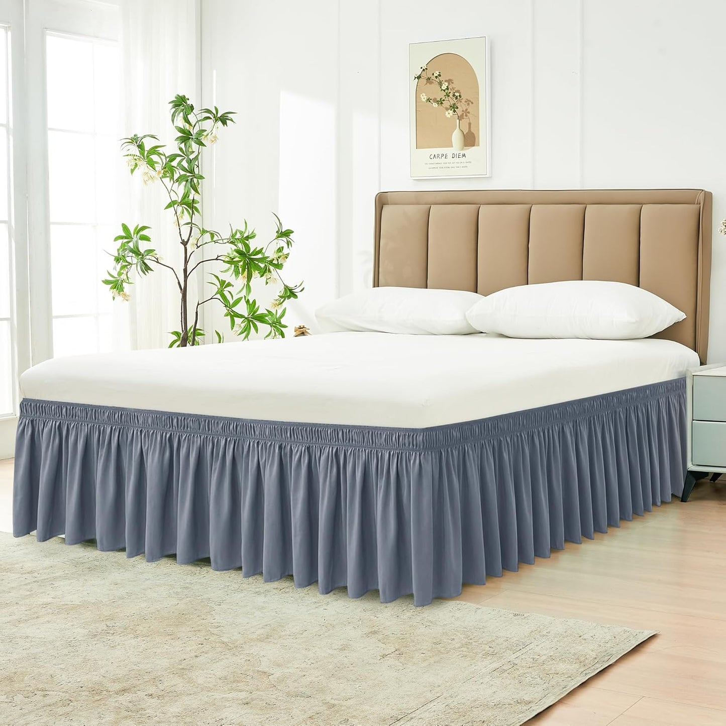 Biscaynebay Wrap Around Bed Skirts for King & Cal King Beds 22" Long Drop, Dark Grey Adjustable Elastic Dust Ruffles Easy Fit Wrinkle Resistant Silky Luxurious Fabric Machine Washable