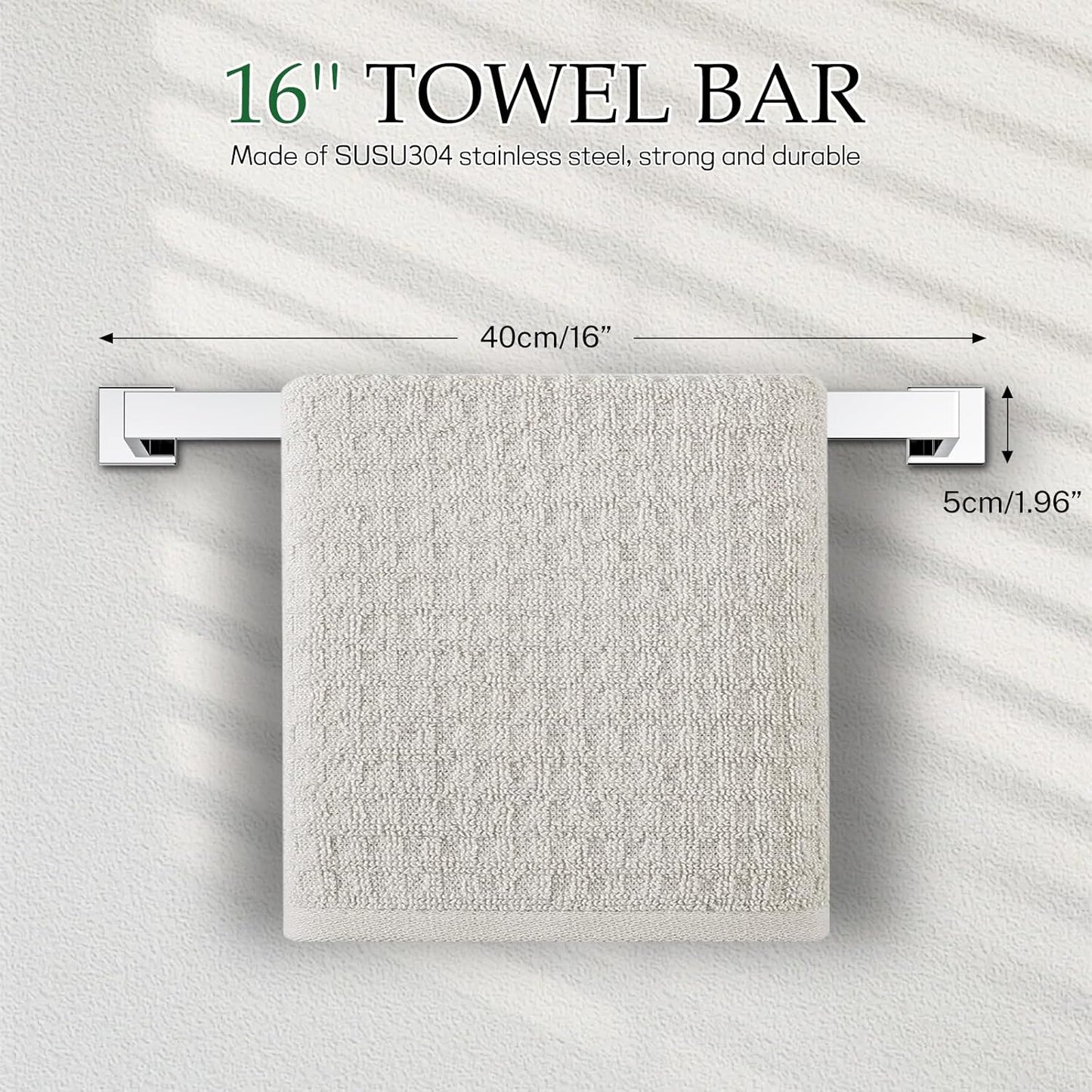 5-Pieces Polished Chrome Bathroom Hardware Accessories Set,16 Inch Towel Bar Set,Stainless Steel Towel Holder Set for Bathroom,Wall Mounted Chrome Bathroom Hardwar Set