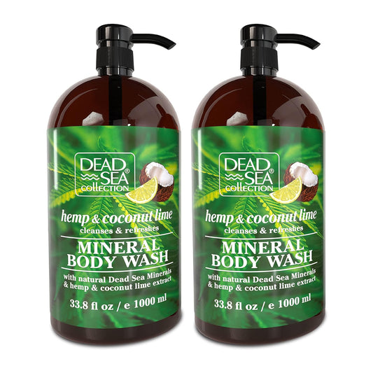 Dead Sea Collection Hemp & Coconut Lime Body Wash for Women and Men – with Pure Dead Sea Minerals - Cleanses and Moisturizes Skin - Pack of 2 (67.6 fl. oz)