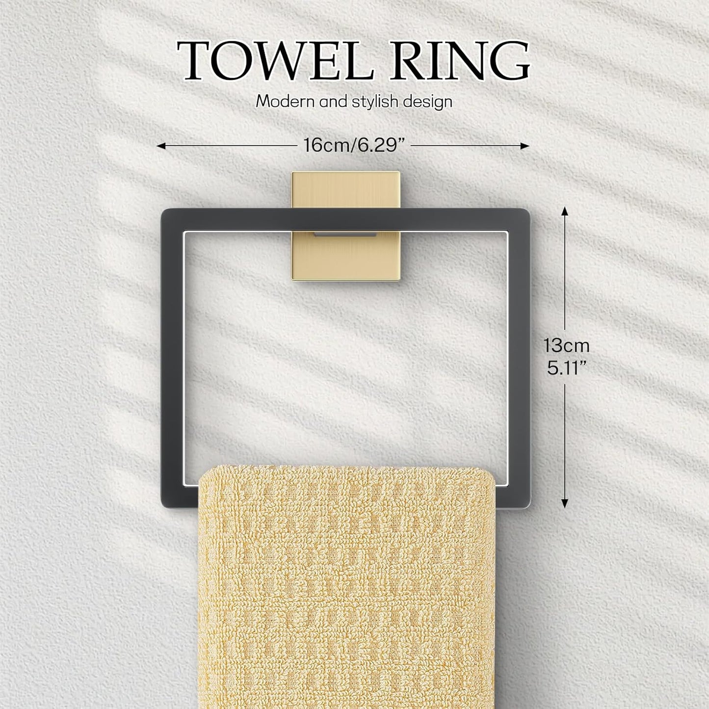 Black and Gold Bathroom Hardware Accessories Set 5-Pieces Towel Bar Set Stainless Steel Towel Holder Set 16 Inch Towel Bar,Towel Racks Set for Bathroom Wall Mounted