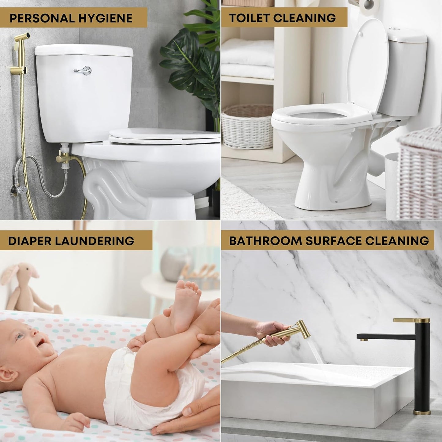 Purrfectzone Bidet Sprayer for Toilet, Bidet Sprayer for Feminine Wash, Premium Stainless Steel Jet Spray for Toilet, Wall-Mounted or Toilet Tank Mounted - Brushed Gold