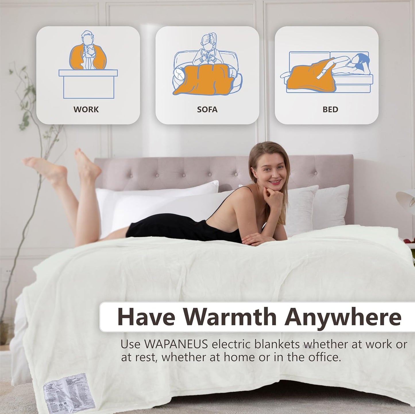 Wapaneus Heated Blanket Electric Full Size 72"x84" with 10 Heating Levels 12 Timer Settings and 8 Hours Auto-Shut Off,Flannel Fast-Heating Electric Blanket,ETL Listed Machine Washable,Ivory