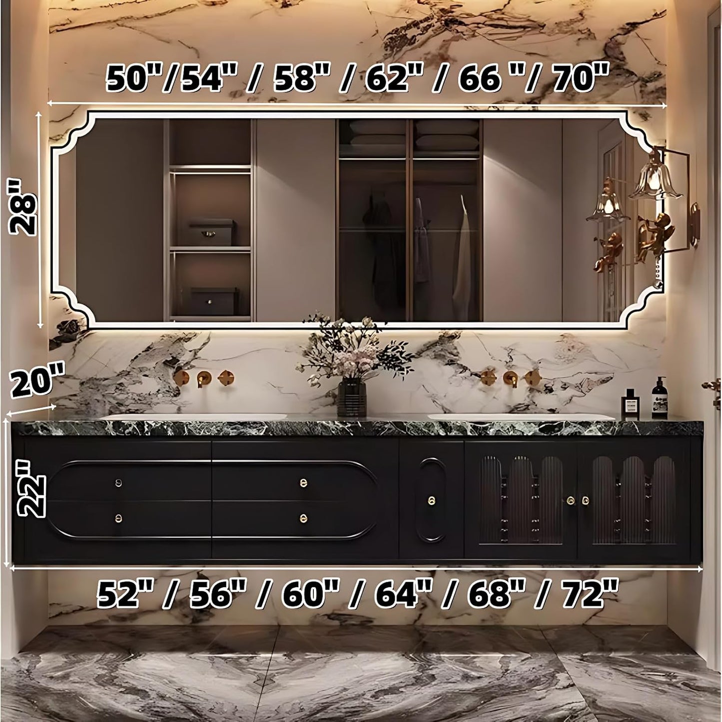 Bathroom Vanity with Sink - Luxurious Bathroom Sink Cabinet, Floating Vanity with Smart Defog Mirror and Solid Wood Multifunctional Cabinet, Complete Accessories (Brown, 56")