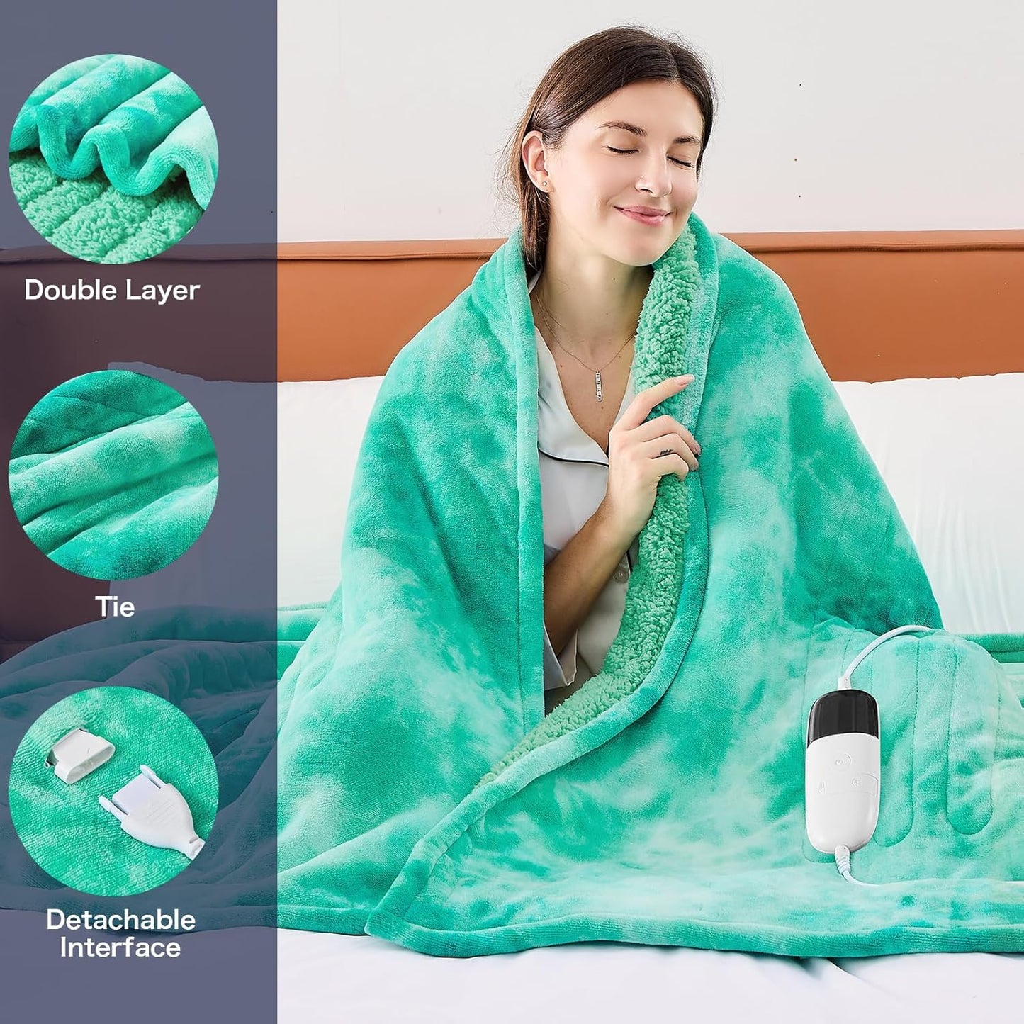greenoak Heated Electric Blanket Throw, Faux Fur Sherpa Heating Blanket for Sofa Bed, Warm Winter Gifts for Women/Her, Heater Lap Blankets 5-Position Timer &10 Heating Levels 50''*60" Aqua