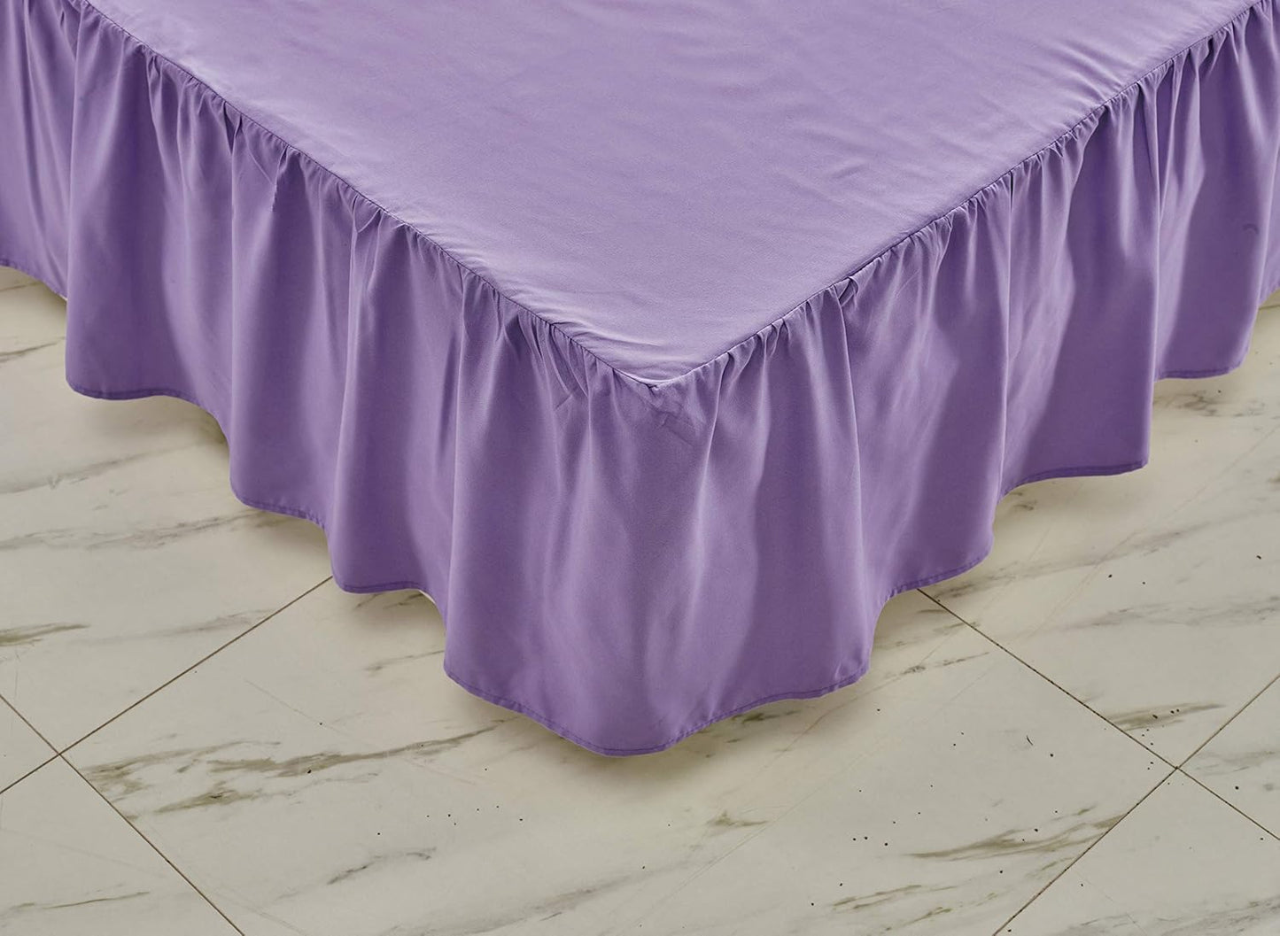 Sheets & Beyond Wrap Around Solid Microfiber Luxury Hotel Quality Fabric Bedroom Gathered Ruffled Bedding Bed Skirt 14 Inch Drop (King, Lavender)
