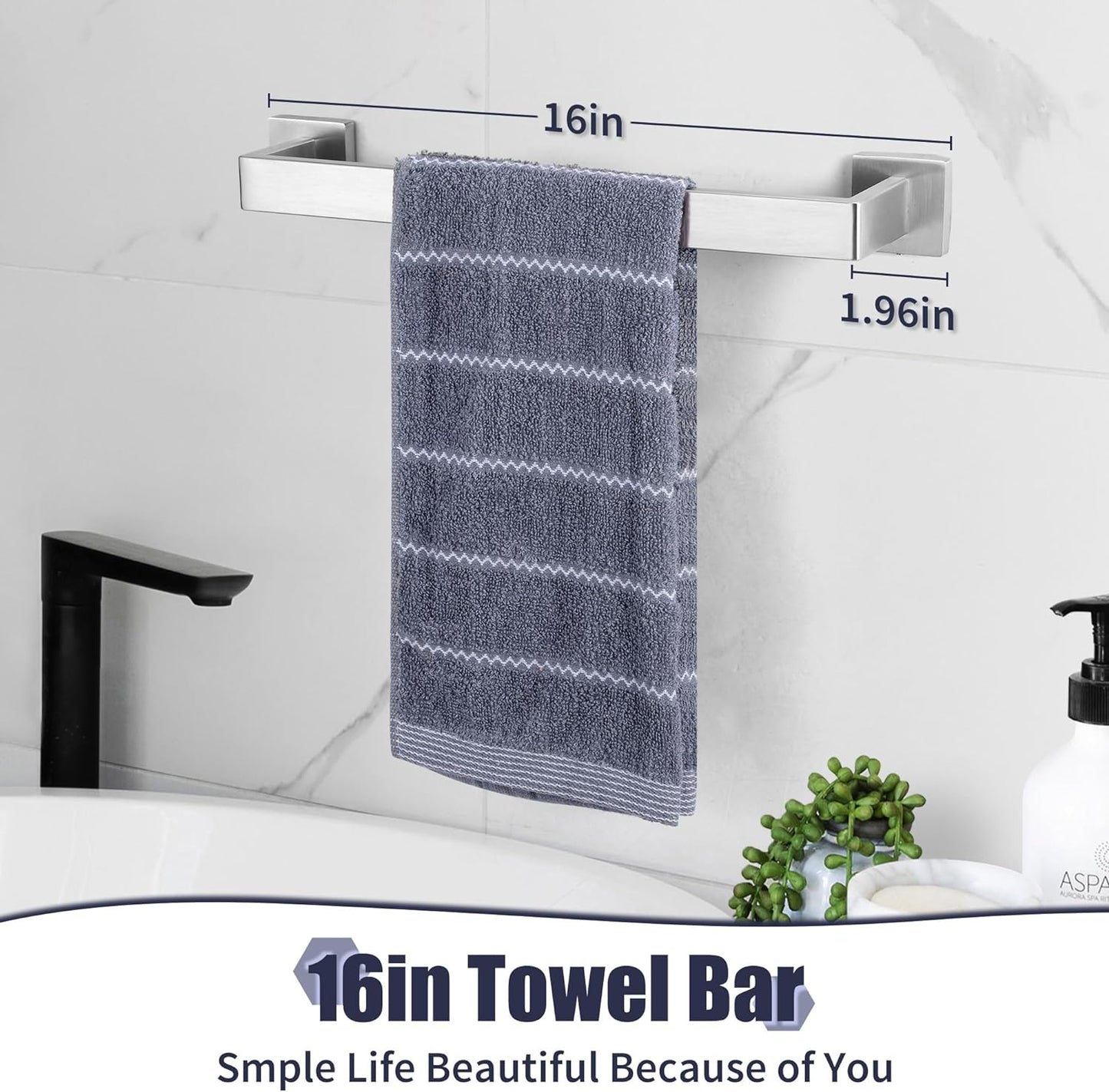 Bathroom Accessories Towel Bar Set: 10 Pieces Brushed Nickel Square Bathroom Hardware SUS304 Stainless Steel - Wall Mounted Towel Rack&Toilet Paper Holder&Towel Ring and Towel Hook