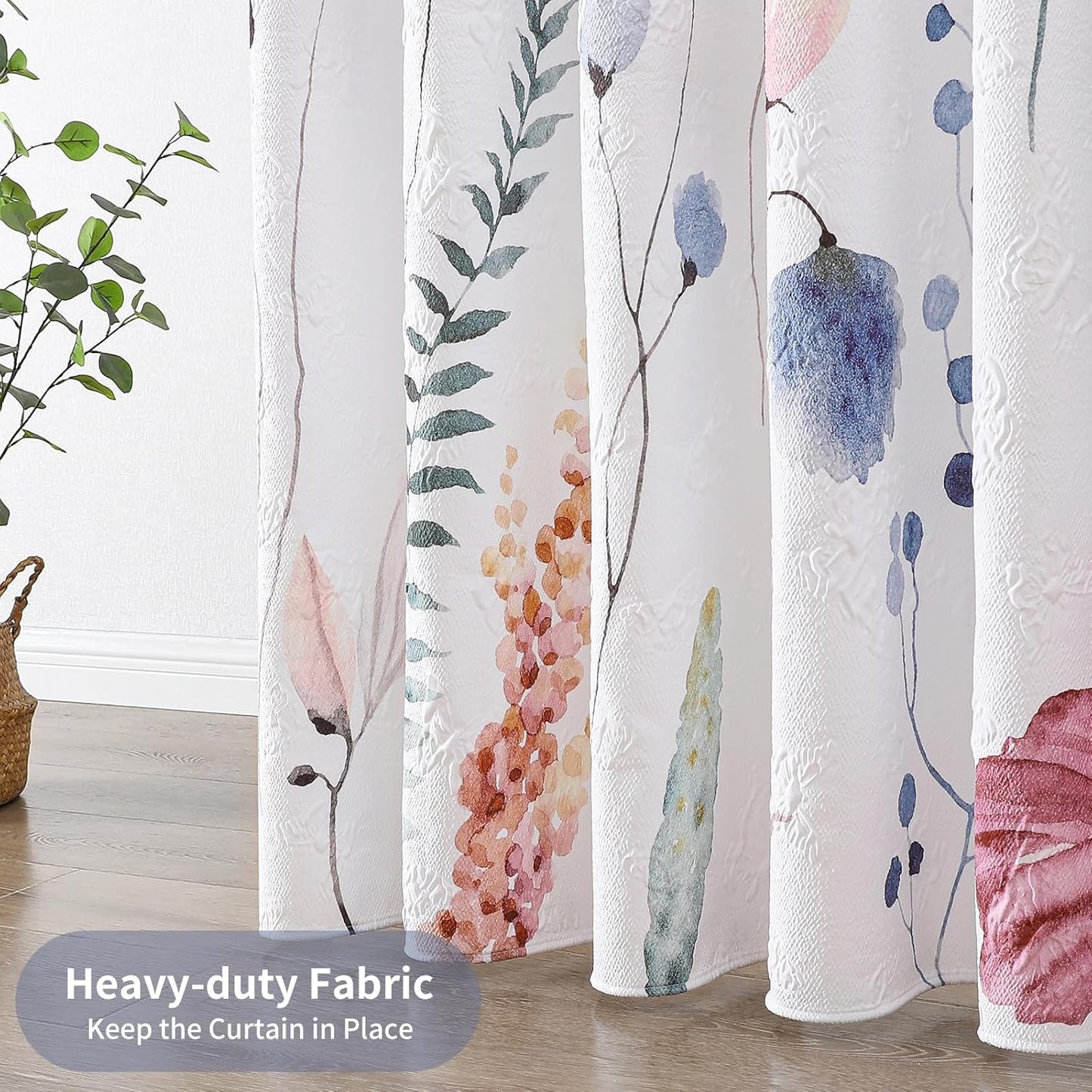 QiyI Spring Floral Shower Curtain, Watercolor Wildflowers Minimalist Bath Set, 3D Embossed Butterflies Botanical Flower Bathroom, Waterproof Fabric With Hooks, 72x72