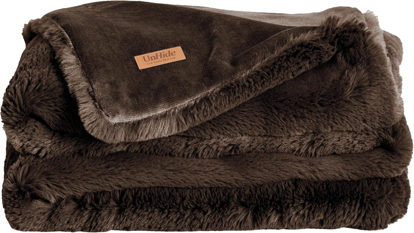 UnHide Marshmallow - Faux Fur Blanket - Heavy Weight, Extra Soft Blanket - Made from Recycled Materials - Machine Washable - Medium (60" x 80") - Chocolate Hair