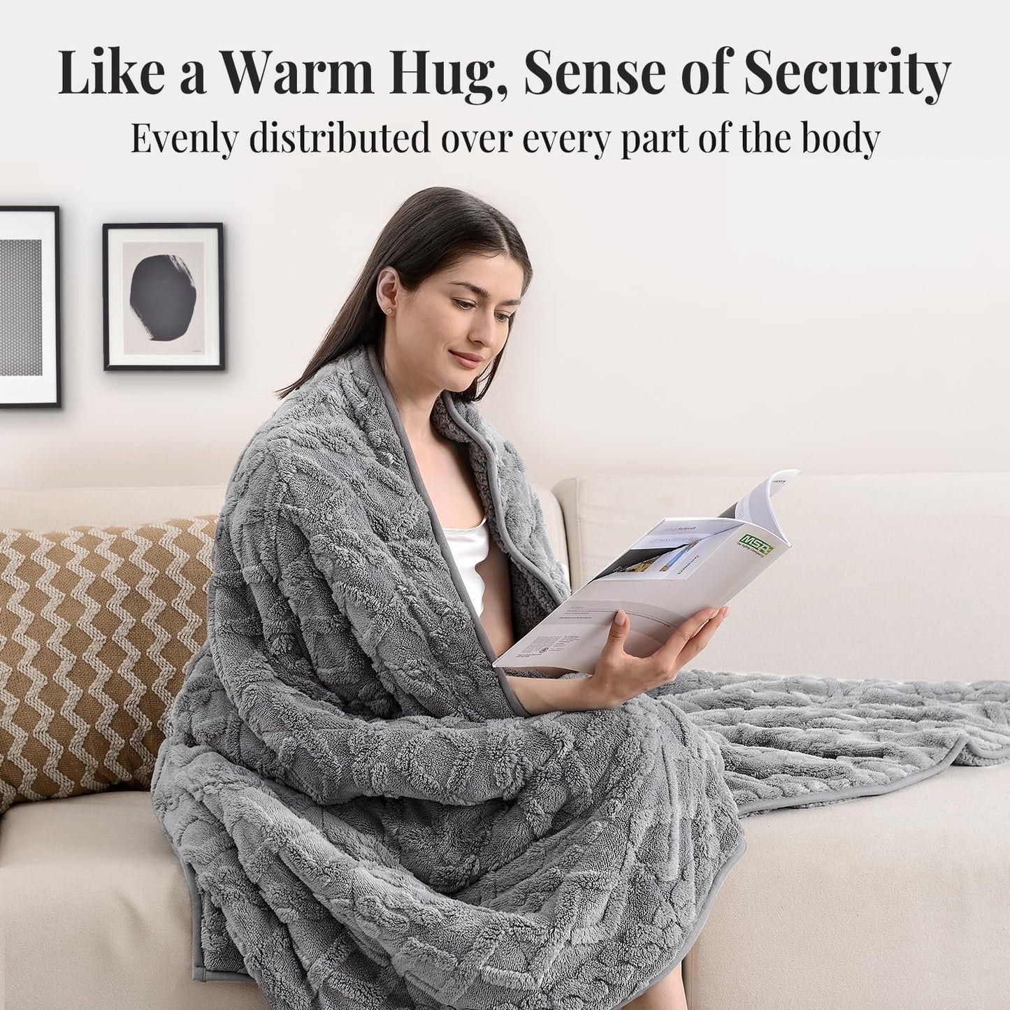 Topblan Weighted Blanket Queen Size 15lbs, Adult Weighted Blankets with Cozy Warm Sherpa for Sleeping and Calming, Jacquard Heavy Blanket for Couch Bed, Grey, 60 x 80 inches