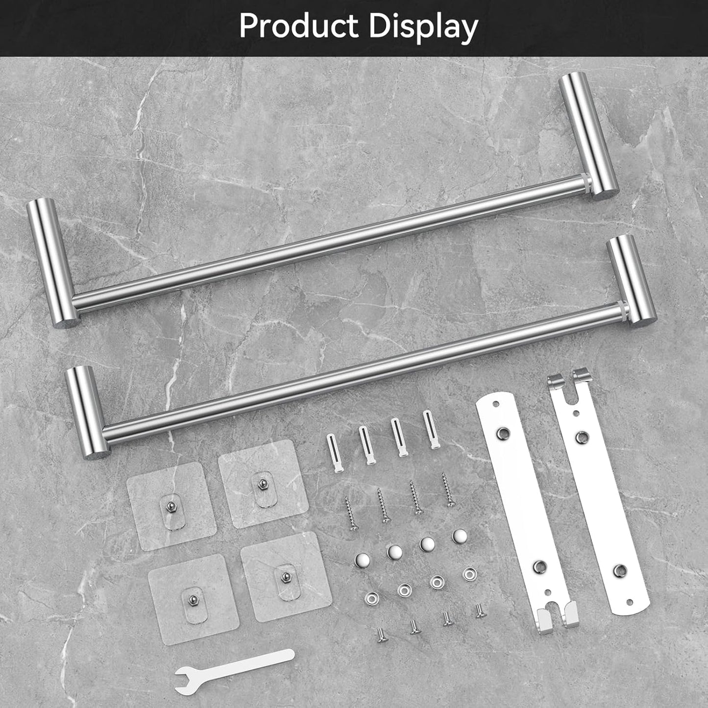 Adjustable Towel Bar for Bathroom Wall Mount17-30.7inch Adhesive Shower Towel Rack Stainless Steel Bath Towel Holders for Toilet Kitchen Double Towel Hanger (2 Layer)