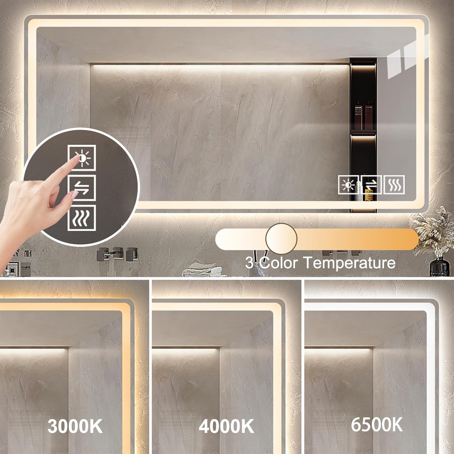 LED Bathroom Mirror with Backlit & Front Light, 40"x24" Anti-Fog, Memory Function, Dimmable Color & Brightness,CRI90+, IP54 Waterproof, Horizontal/Vertical, Wall Mounted