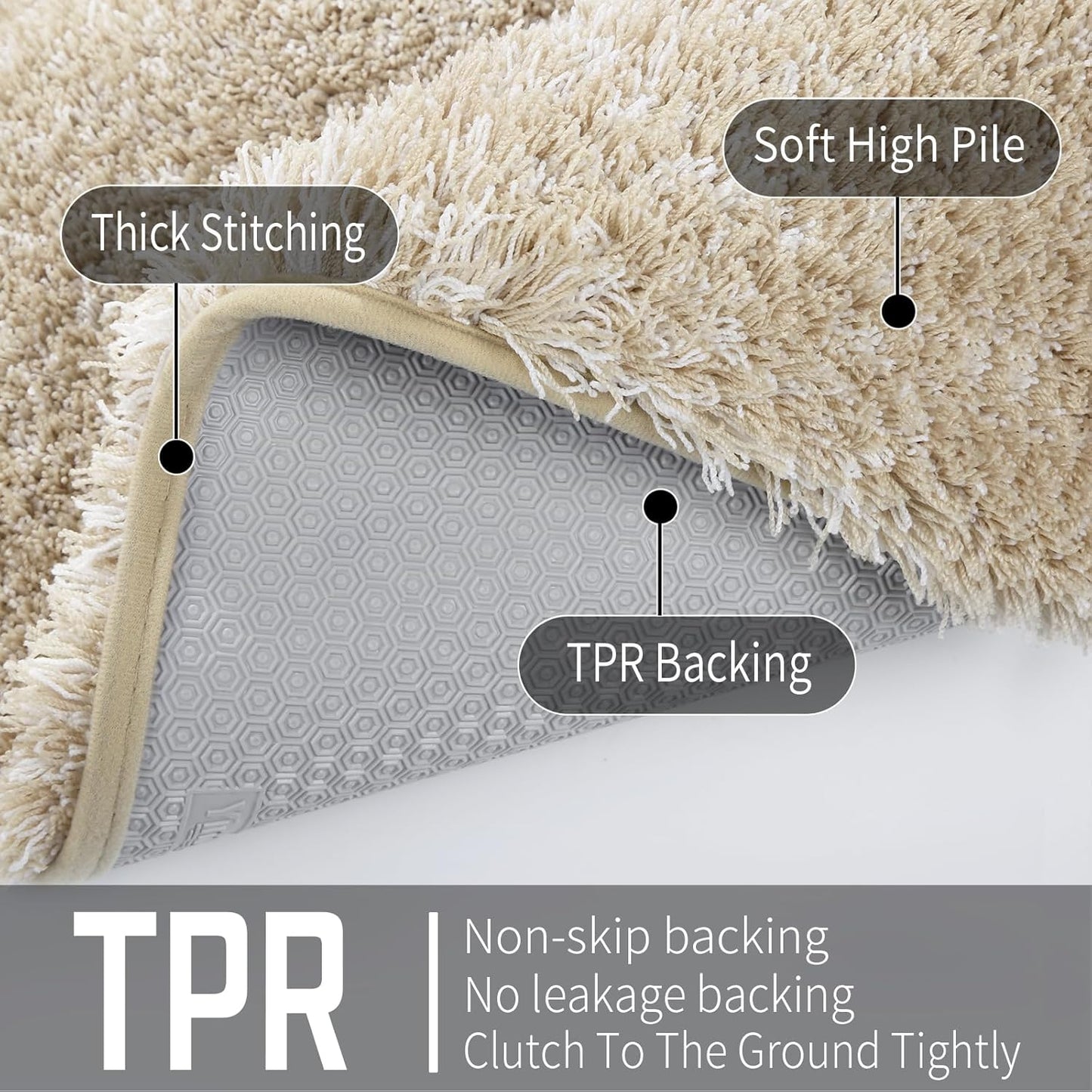 Yimobra Luxury Bathroom Rugs, Fluffy Bath Mats, Non Slip, Water Absorbent Microfiber, Machine Washable, Plush Runner Shower Rugs, Thick Matts for Bathroom Floor/Tub, 60"x 24", Light Beige and White