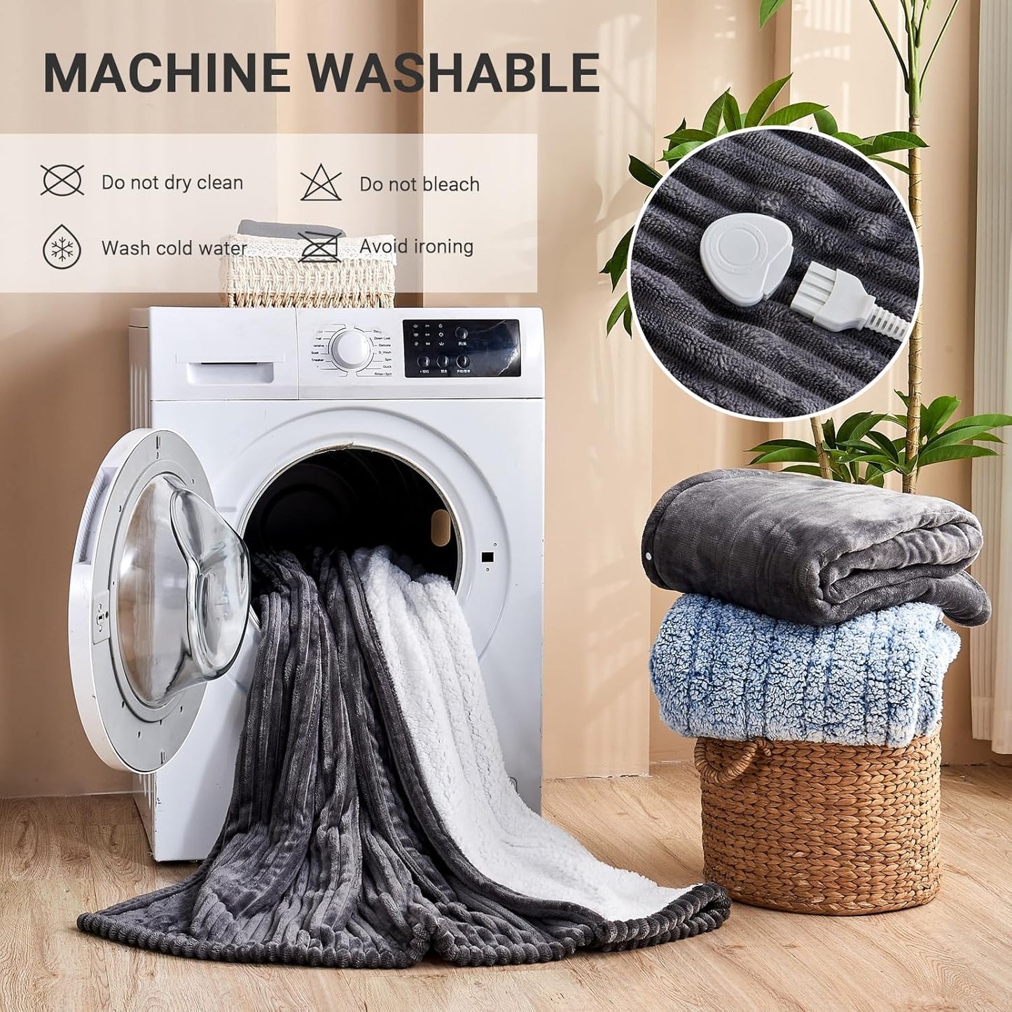 Heated Blanket Electric Twin, Soft Flannel Heating Blanket with 8 Hours Auto Off 10 Fast Heating Levels Machine Washable Sherpa Heated Blanket with Overheating Protection