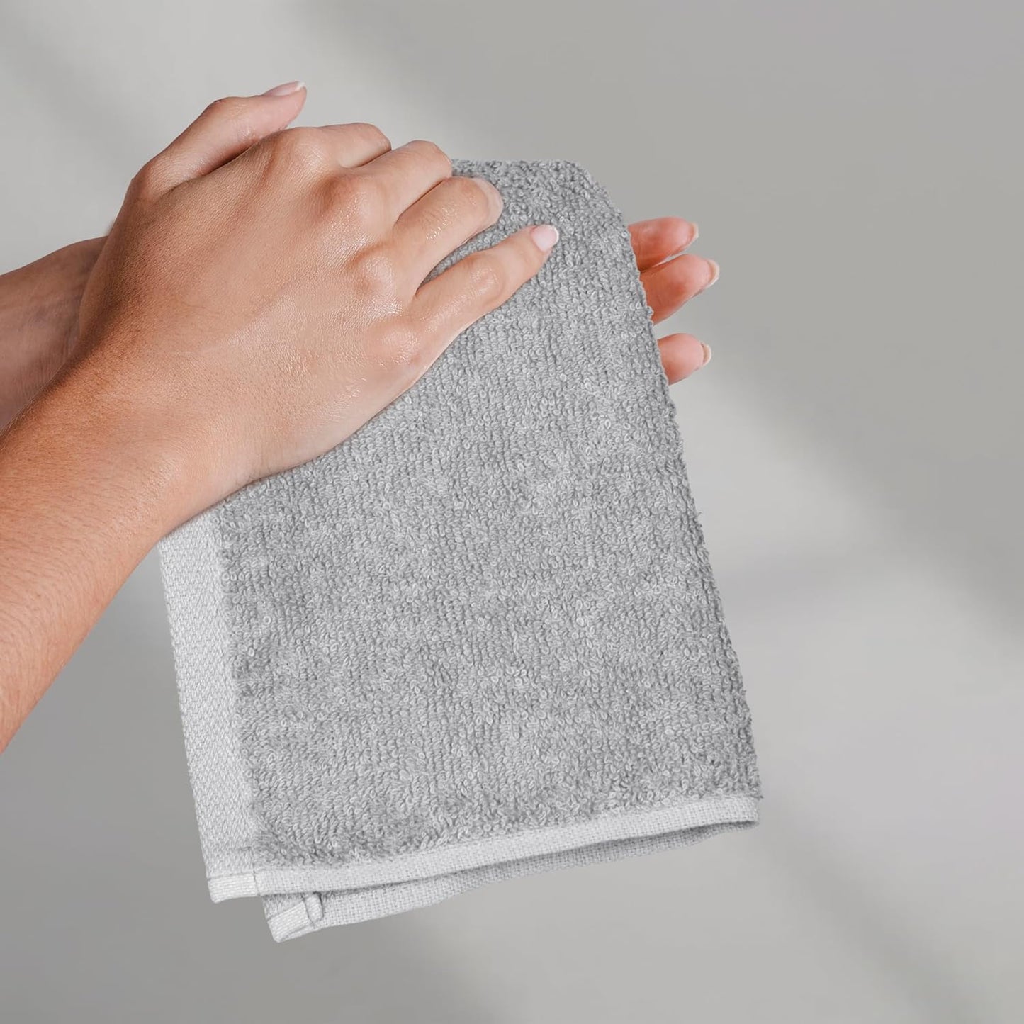 Amazon Basics Fast Drying Cotton Washcloths for Bathroom, Machine Washable, Extra Absorbent, 12 x 12 in, Gray, 24-Pack