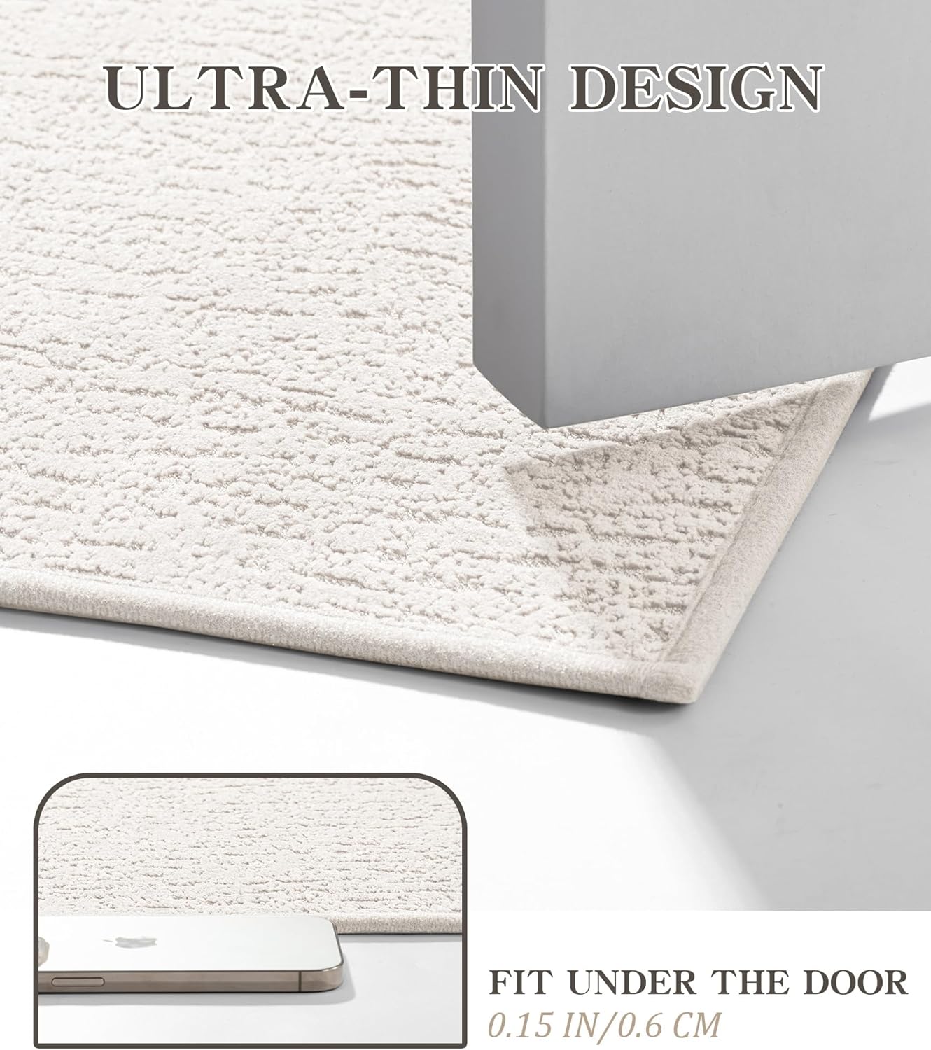chakme Bathroom Rug Sets 5 Piece, Ultra Thin Bath Mat Quick Dry, Absorbent, Non Slip, Machine Washable, White, 17" x 24"