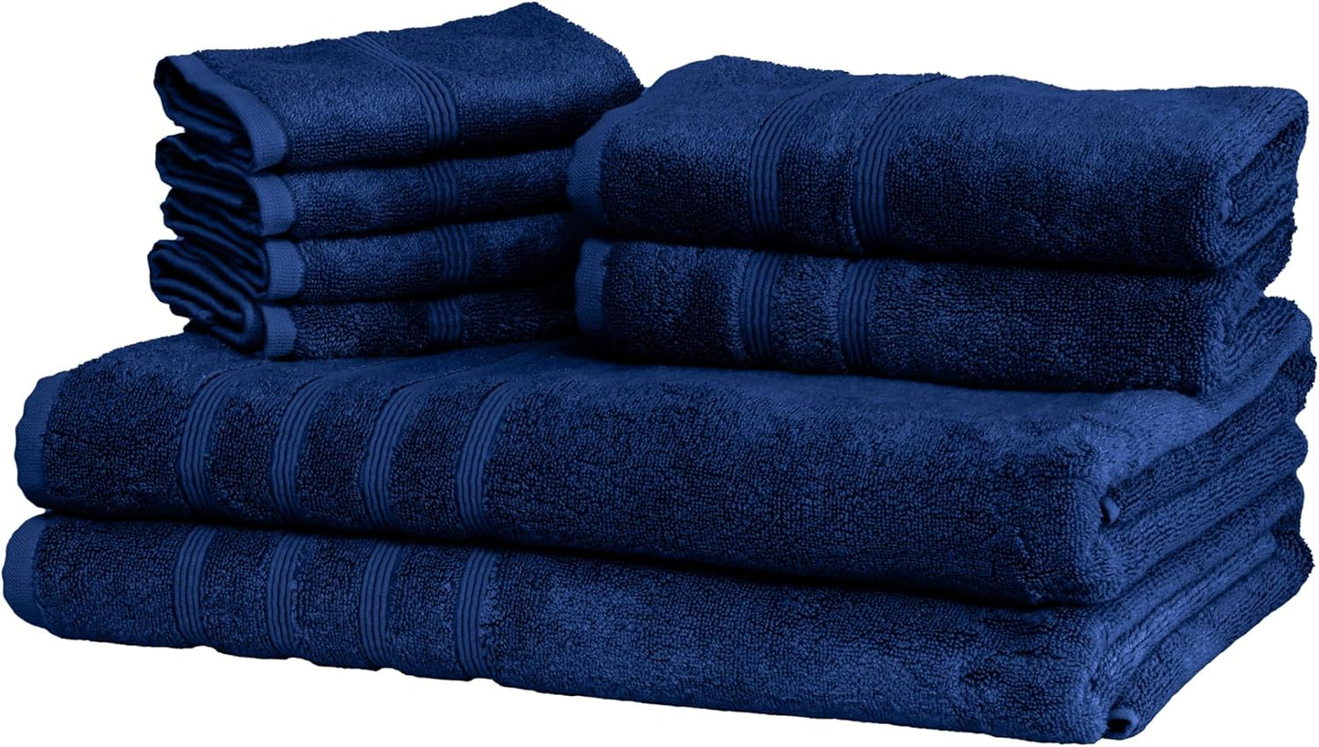 Mosobam Luxury Turkish 8pc XL Towel Set 35X70 16X30 13X13 Navy Blue 700 GSM Bamboo Viscose & Aegean Turkish Combed Cotton