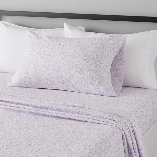 Amazon Basics Lightweight Super Soft Easy Care Wrinkle Free Microfiber 3 Piece Bed Sheet Set with 14-Inch Deep Pockets, Twin, Lavender Paisley, Floral, Kids, Men & Women Bedding