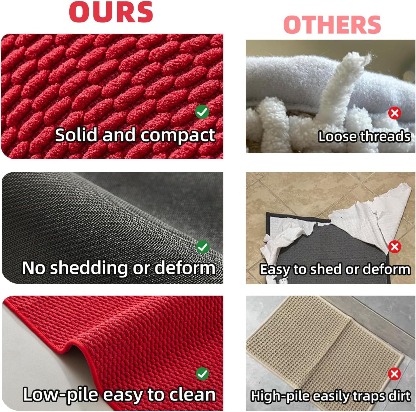 Large Christmas Bathroom Rugs Non Slip Washable Bath Rugs Super Absorbent Bathroom Rug Thin Quick Dry Low Pile Bath Mats, Red 36"x48"