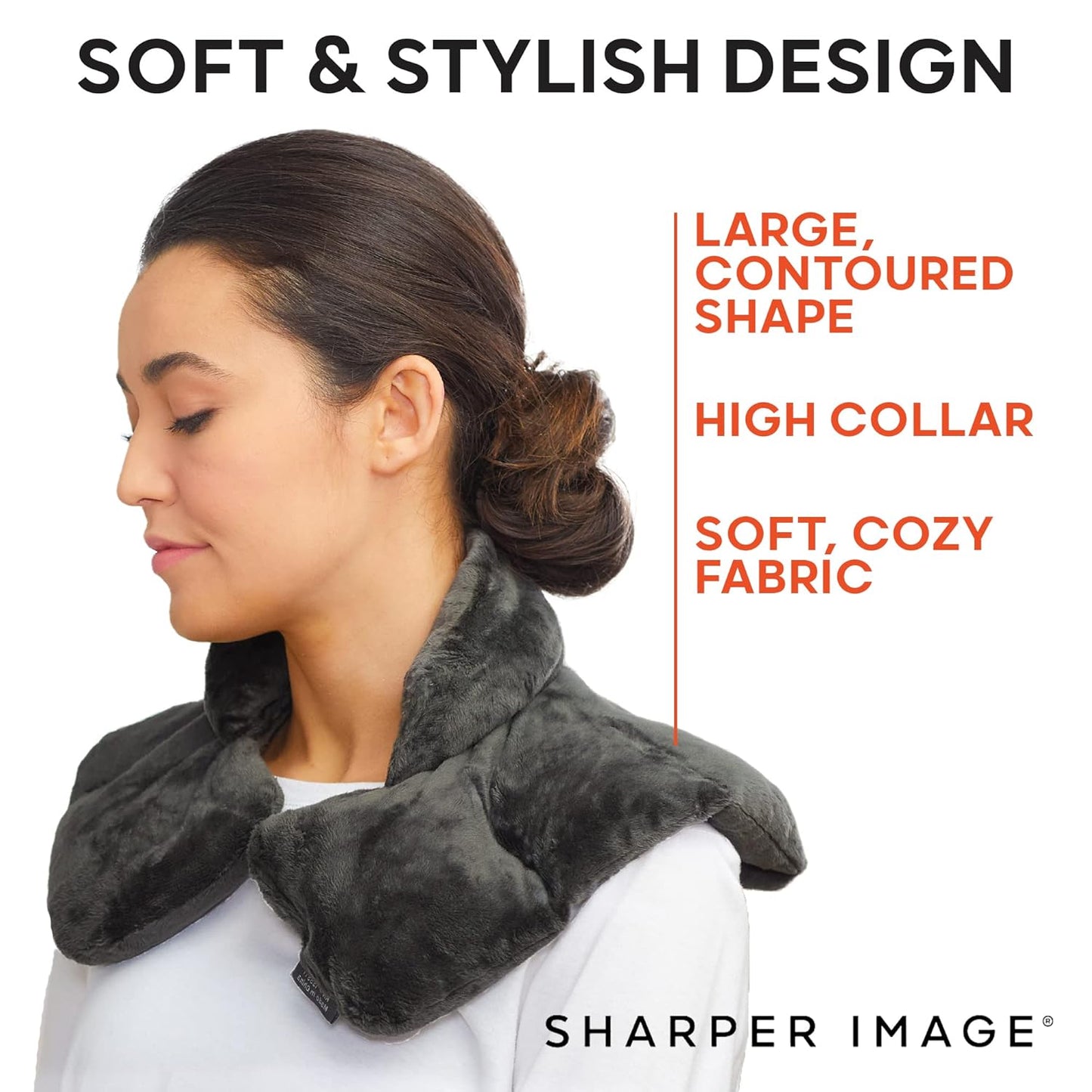 Sharper Image Heated Neck & Shoulder Wrap - Microwavable Warm & Cooling Plush Pad, Scented Aromatherapy (100% Natural Lavender & Herb Spa Blend), Pain Tension Headache Relief Therapy, Gift for Women