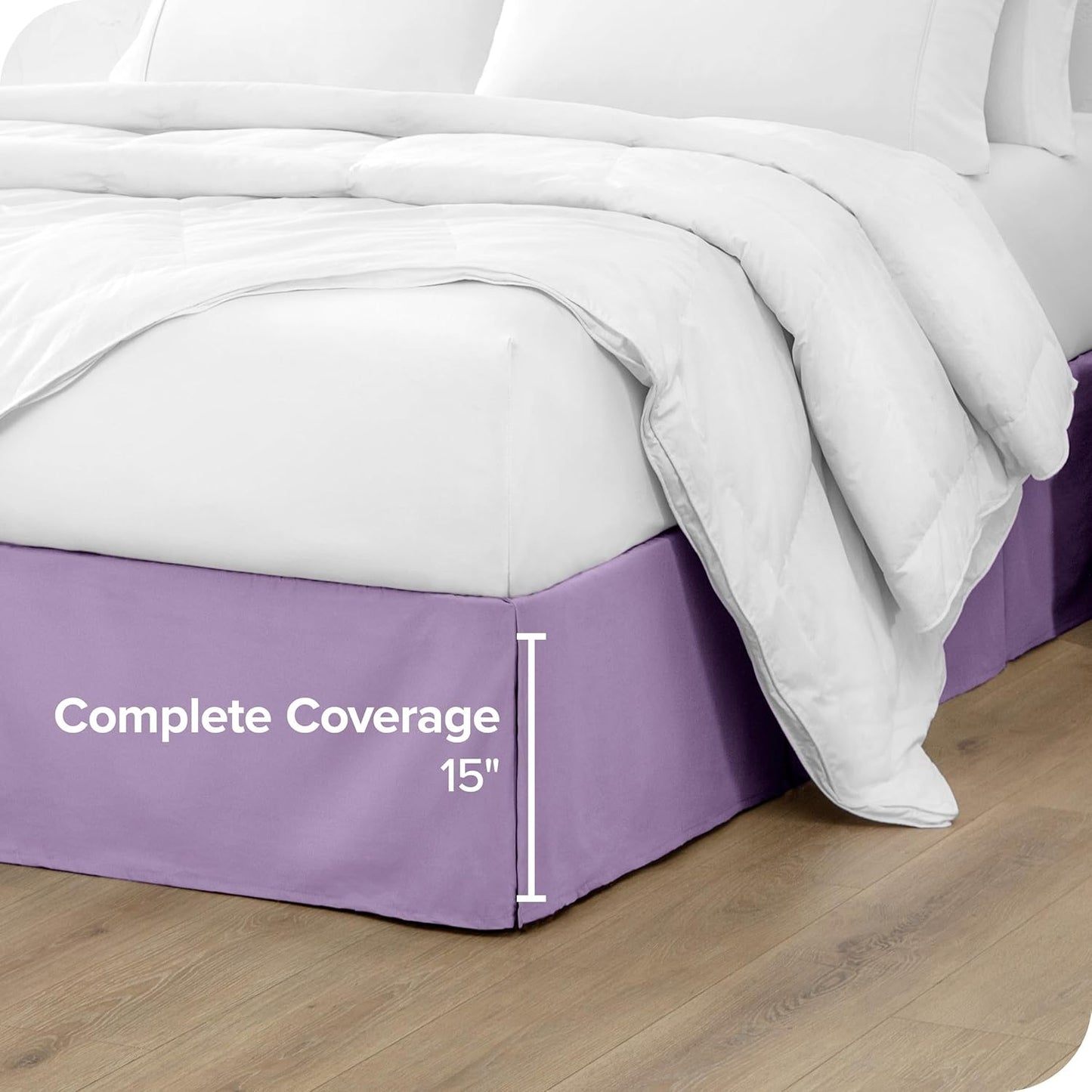 Bare Home Queen Bed Skirt - 15-Inch Tailored Drop Easy Fit - Bed Skirt for Beds - Center & Corner Pleats (Queen, Lavender)