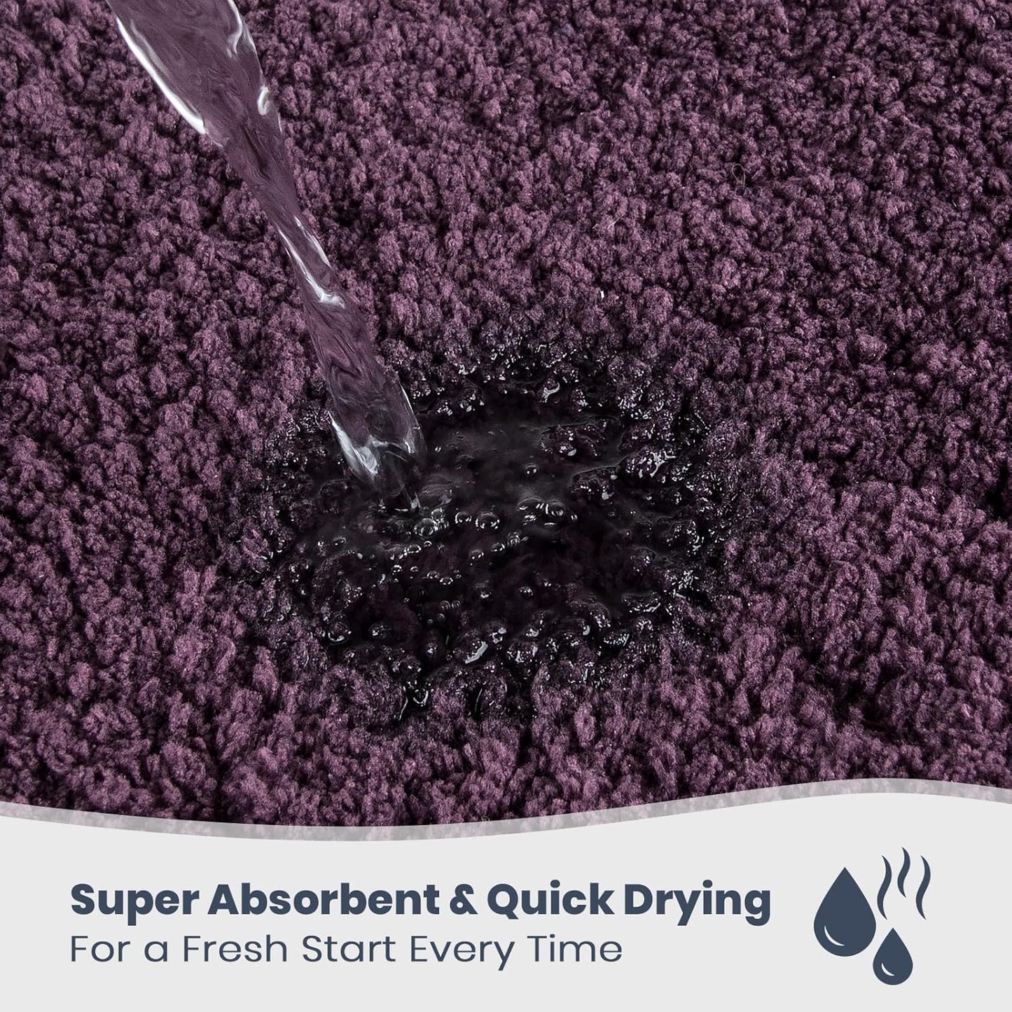 PURRUGS Bathroom Rug Non-Slip Machine Washable 24" x 36", Super Absorbent and Quick Dry Shaggy Microfiber Bath Mat, Extra Soft and Plush Bath Rug for Bathtub, Shower and Sink, Purple