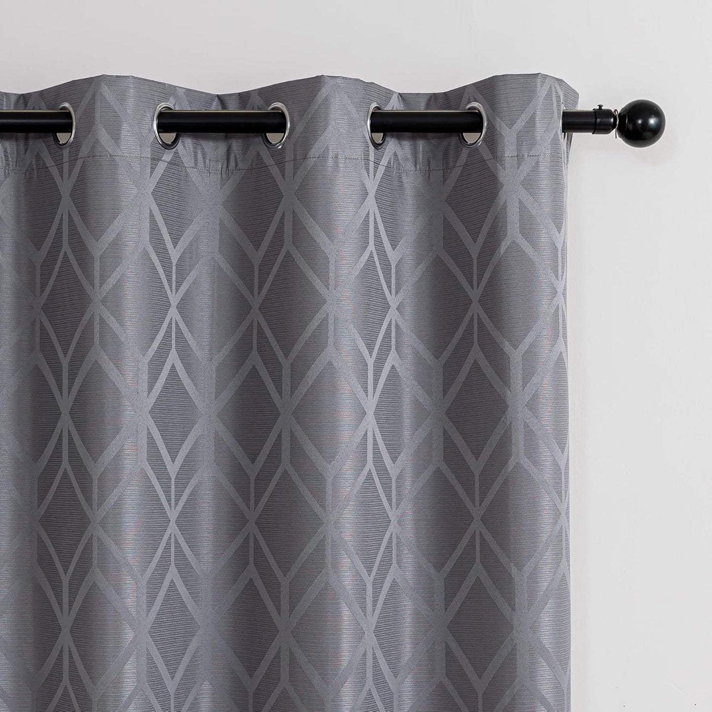 Amazon Basics Jacquard 2-Piece 100% Blackout Curtains, Living Room and Bedroom Drapes, Thermal Insulated Window Treatment, 42"x84", Grey