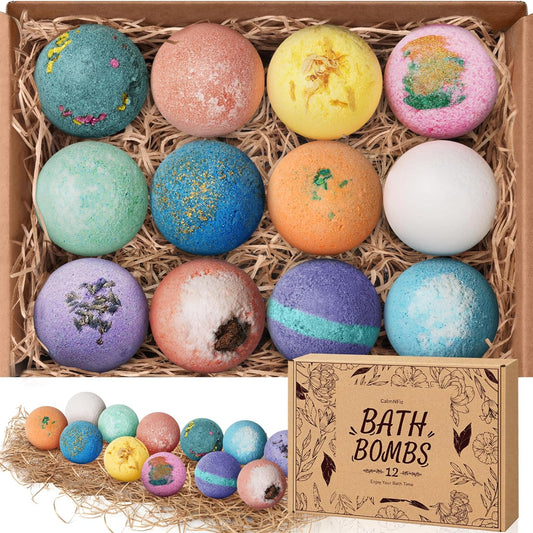 Bath Bombs for Women, 12 PCS Bath Set, Natural Bubble Bathbombs with Shea Butter, Dry Skin Moisturizing, Present for Christmas, Birthday, Valentine’s Day for Mom, Wife, Her, Girls