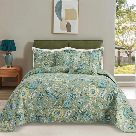 BEDIFANY California King Quilt Bedding Set - Cotton Lightweight Bedspread with Floral Pattern, 108x118 Inch All Season Oversized King Size Coverlet Set, 3 Piece (Quilt + 2 Pillow Shams)
