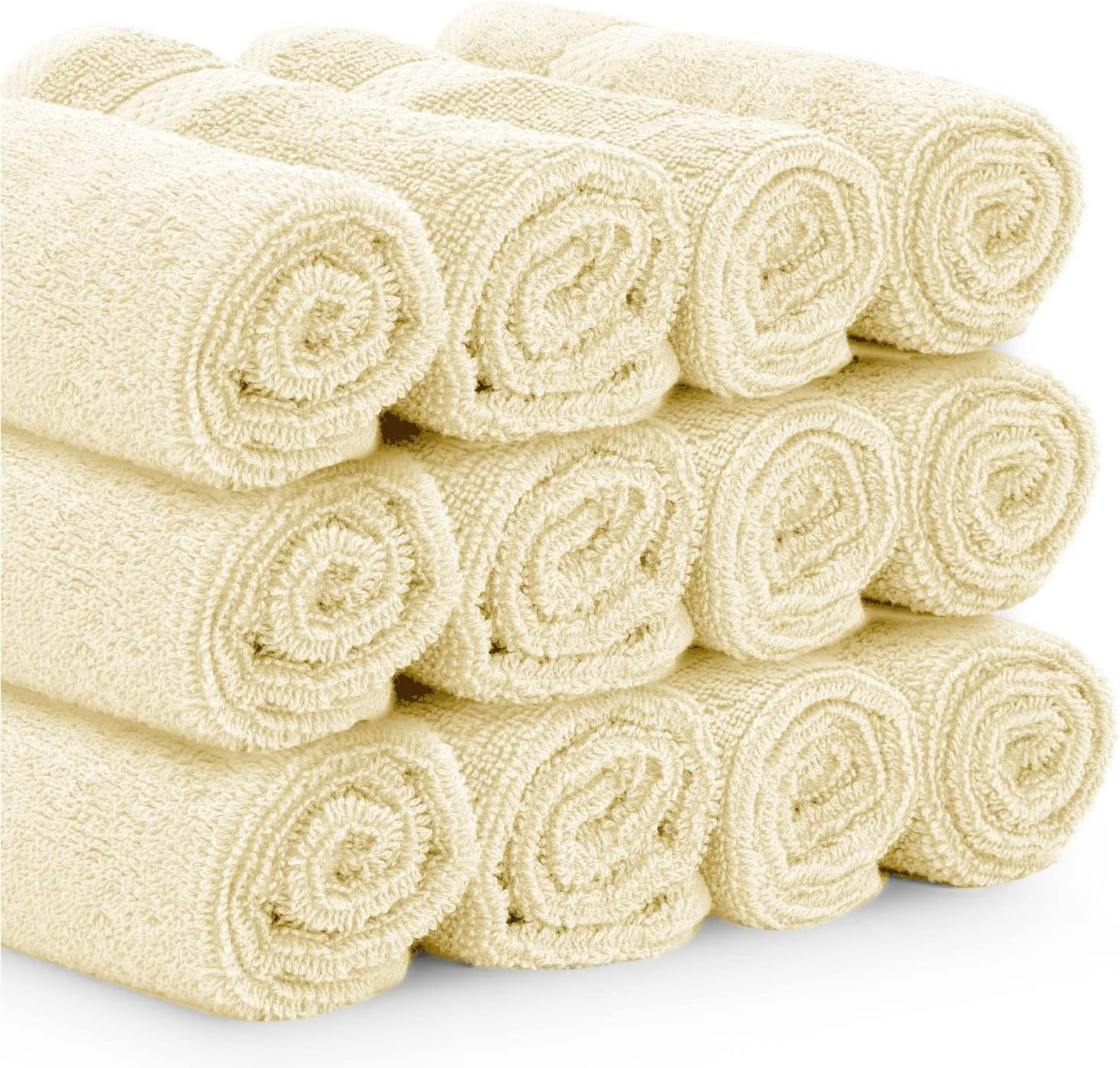 White Classic Luxury Cotton Washcloths 13x13 Inch - 650 GSM Turkish Cotton | Hotel, Spa, Bathroom Face Towel | 12 Pack, Beige