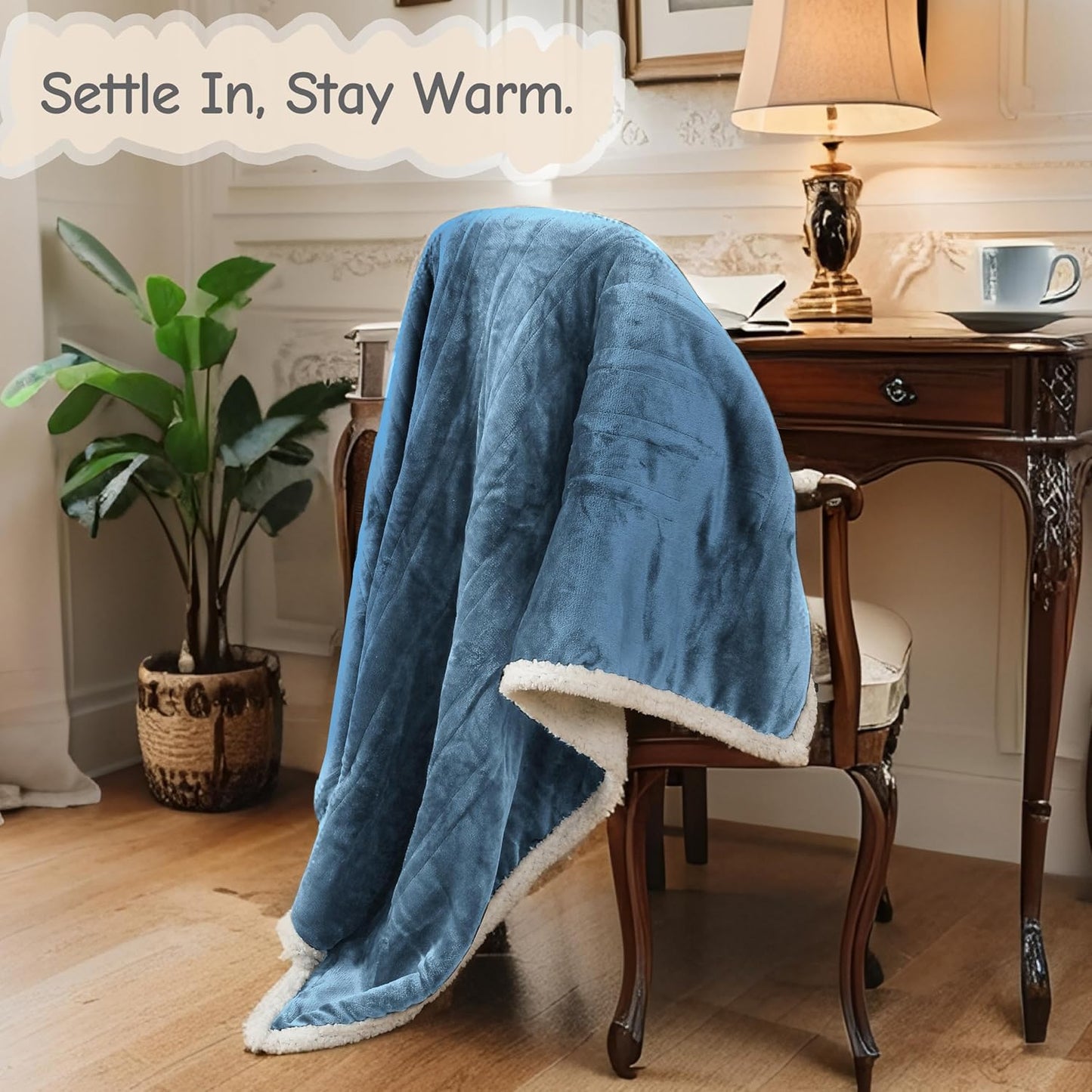 Electric Heated Blanket Twin Size 62"x84", Soft Flannel with Overheat Protection, 6 Adjustable Heat Settings & 10-Hour Auto-Off Timer, Fast Heating for Winter Comfort, Blue