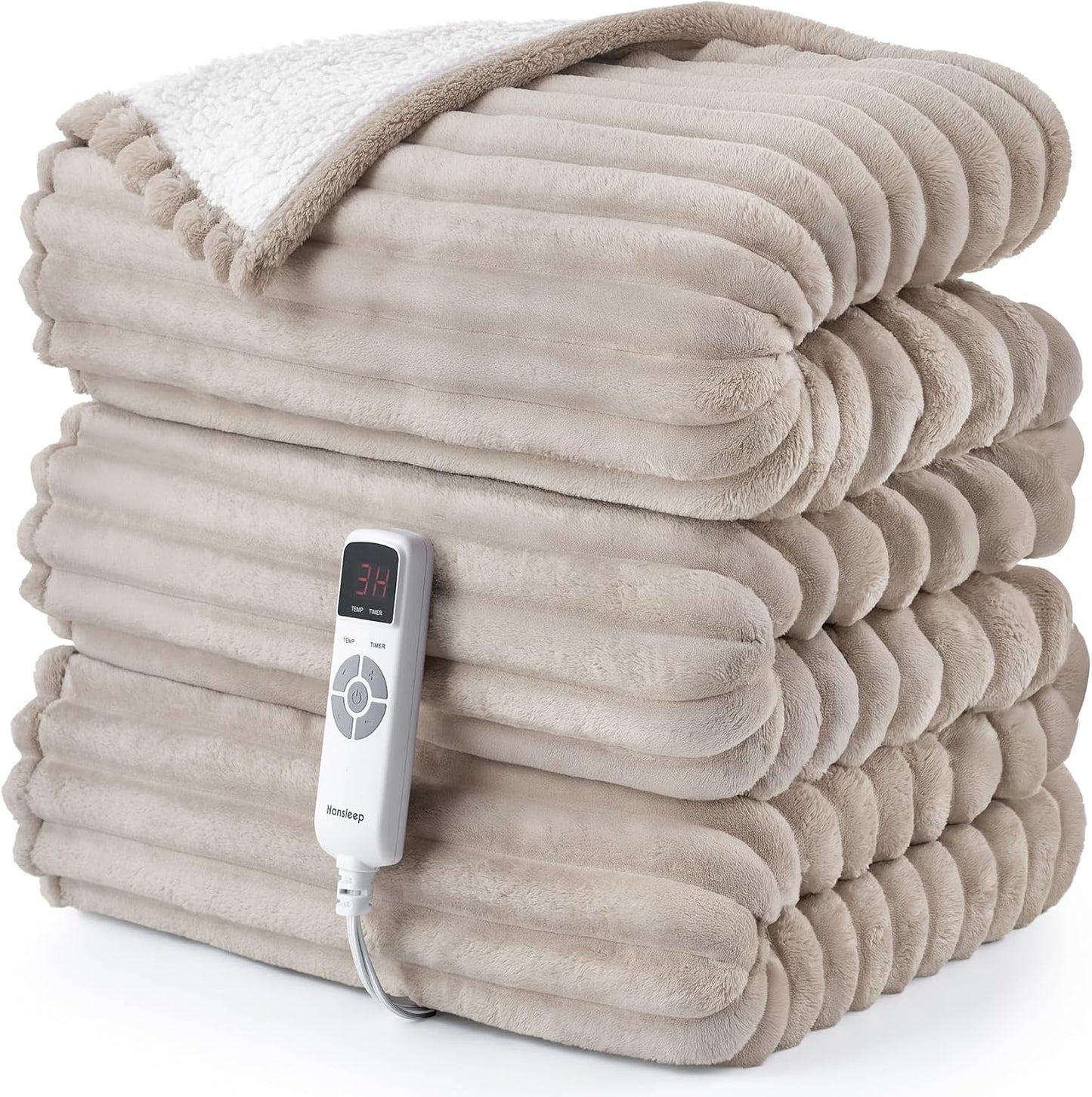 Hansleep Heated Blanket Electric Blanket Full Size, Heating Blanket with 9 Heating Levels and 10-Hour Timer Auto Shut Off, Washable Soft Warm Winter Blanket, 72 x 84 Inches, Linen