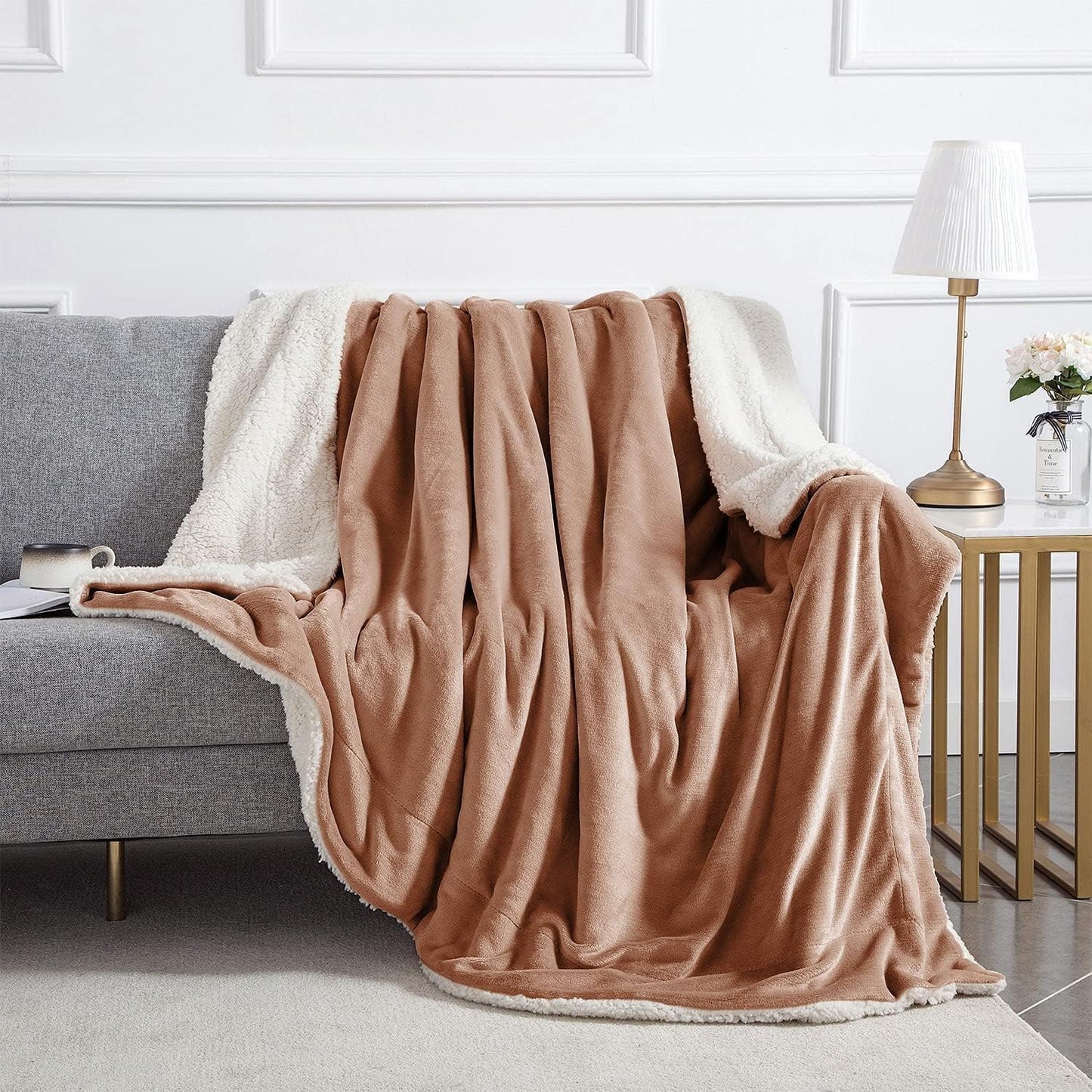 IR Imperial Rooms Camel Sherpa Fleece Throw Blanket Twin Size for Bed - Wholesale Bulk Pack of 12 Sherpa Blankets - Soft Fluffy Throw Blankets for Hotels, Guest Bedroom, 60x80 Inches