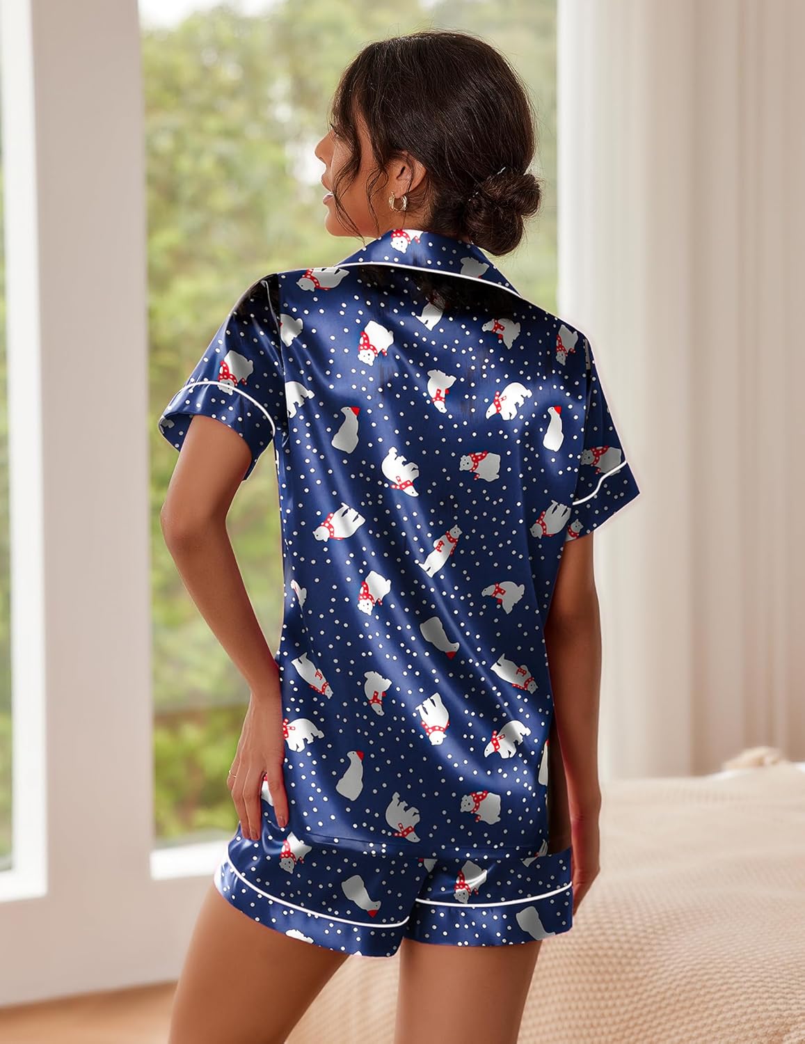 Ekouaer Pajamas for Women Set Silk Satin Pjs Shorts Sleepwear 2 Piece Loungewear S-XXL