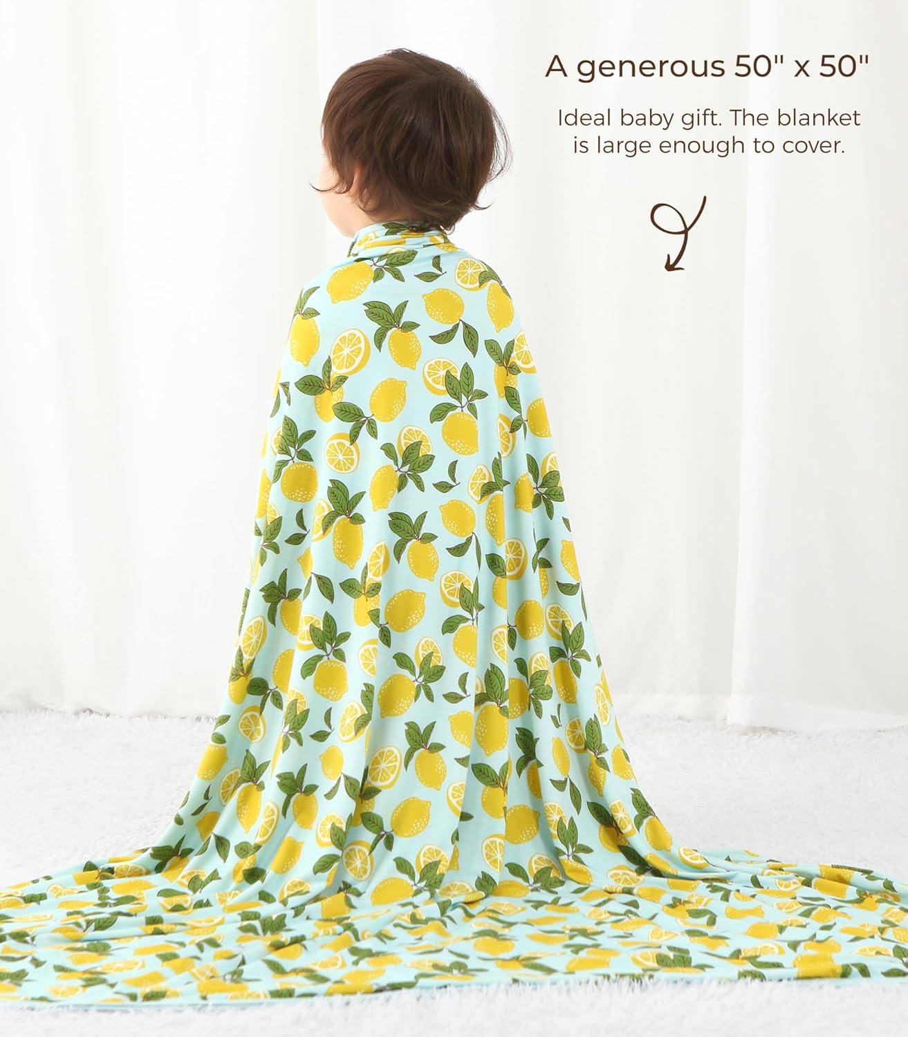 Premium Baby Blanket, Stretchy Quilt for Kid, Soft Crib Bedding for Newborn Baby and Toddler, Nursery Blanket for Boys and Girls, Viscose Made from Bamboo, 50'' x 50'' Lemons