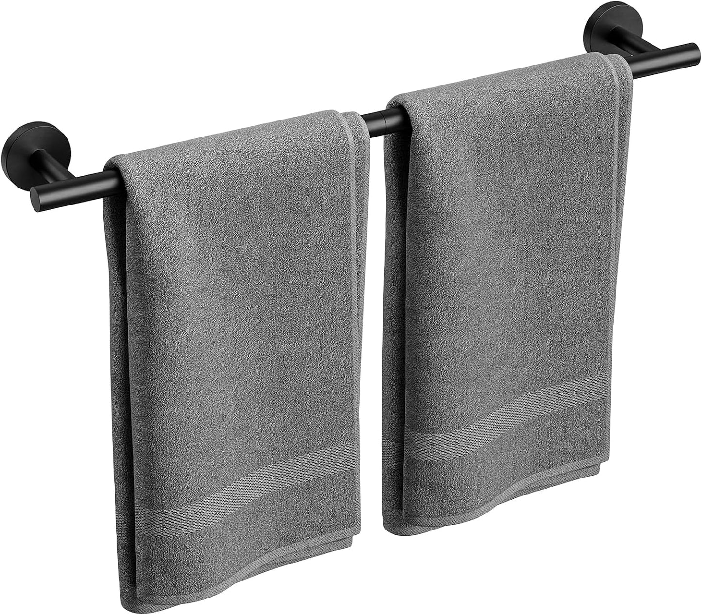 Matte Black Towel Bar, 24 Inch Bathroom Towel Rack, Towel Holder Wall Mounted, Thicken SUS304 Stainless Steel Towel Rod Modern Home Decor (Total Length 26-Inch)