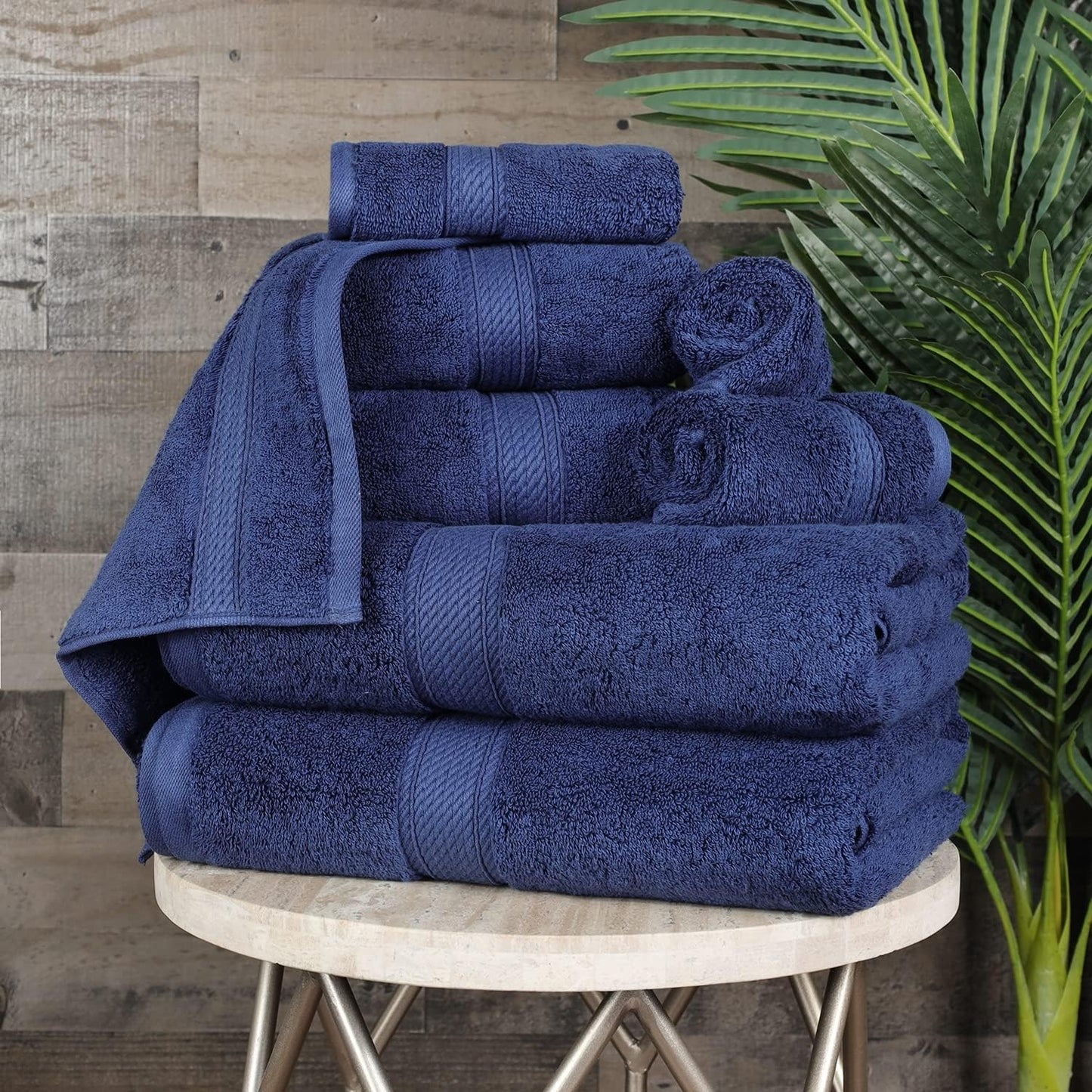 Superior Egyptian Cotton Pile 8 Piece Towel Set, Includes 2 Bath, 2 Hand, 4 Face Towels/Washcloths, Ultra Soft Luxury Towels, Thick Plush Essentials, Guest Bath, Spa, Hotel Bathroom, Navy Blue