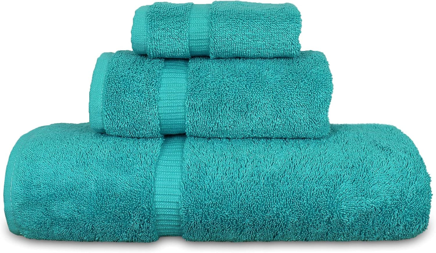 Luxury Hotel & Spa Quality Collection, Quick Dry 100% Turkish Cotton, 750+ GSM, Eco Friendly Towel Set, Bathroom and Kitchen Dobby Border Towels, Bath Towel, Hand Towel, Washcloths (3 Piece, Aqua)